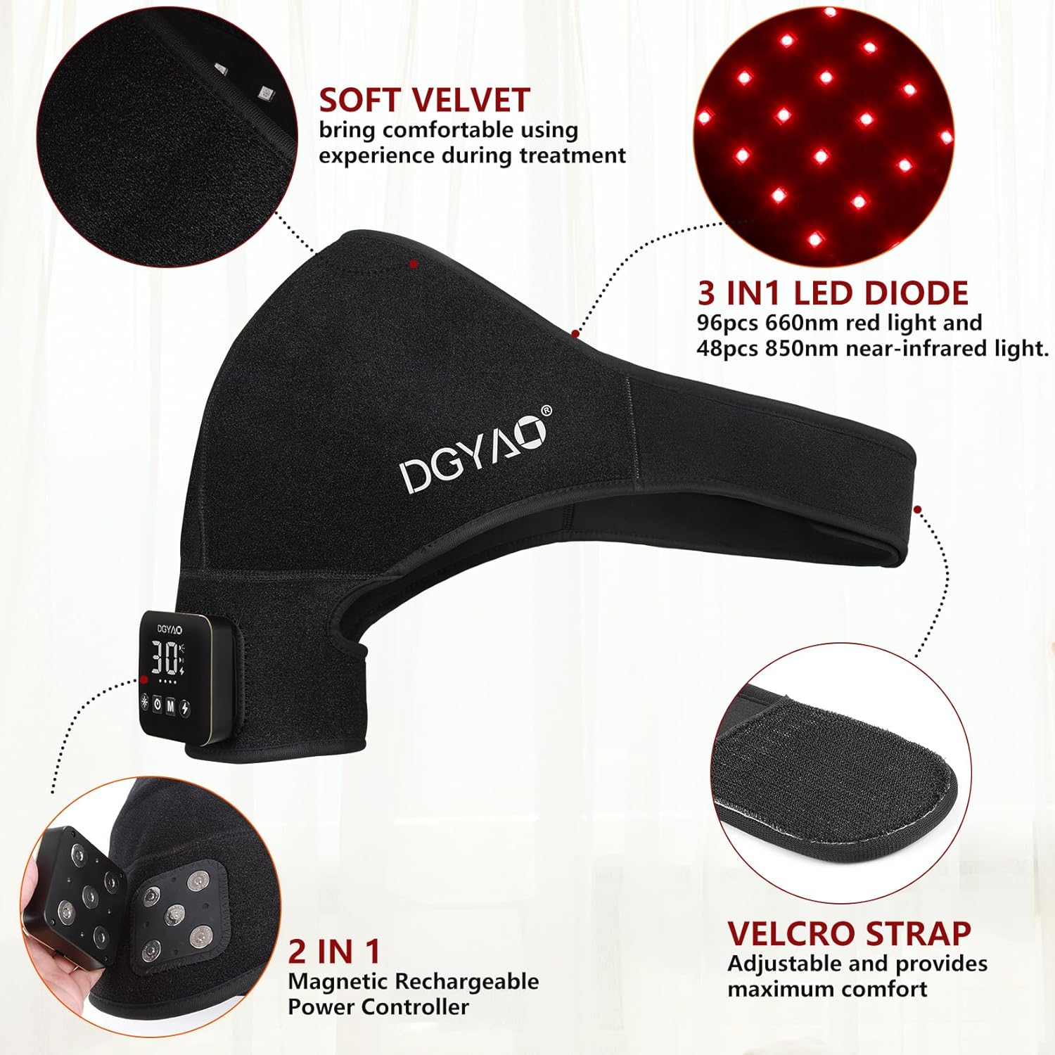 Cordless Red Light Therapy for Shoulder Pain Relief 4000mAh Battery Portable Wireless Near Infrared Light Therapy Devices Wearable Wrap for Arm Body Muscle Relax Treatment Pad - Image 8