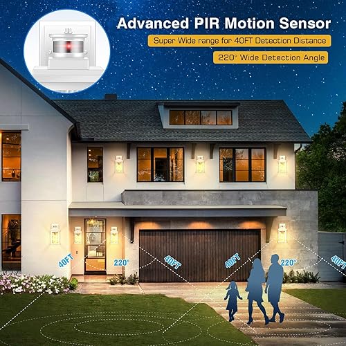 Miniatura 4 de VIANIS Paquete de 2 faroles de pared para exteriores con sensor de movimiento, iluminación blanca del atardecer al amanecer, montaje de pared,