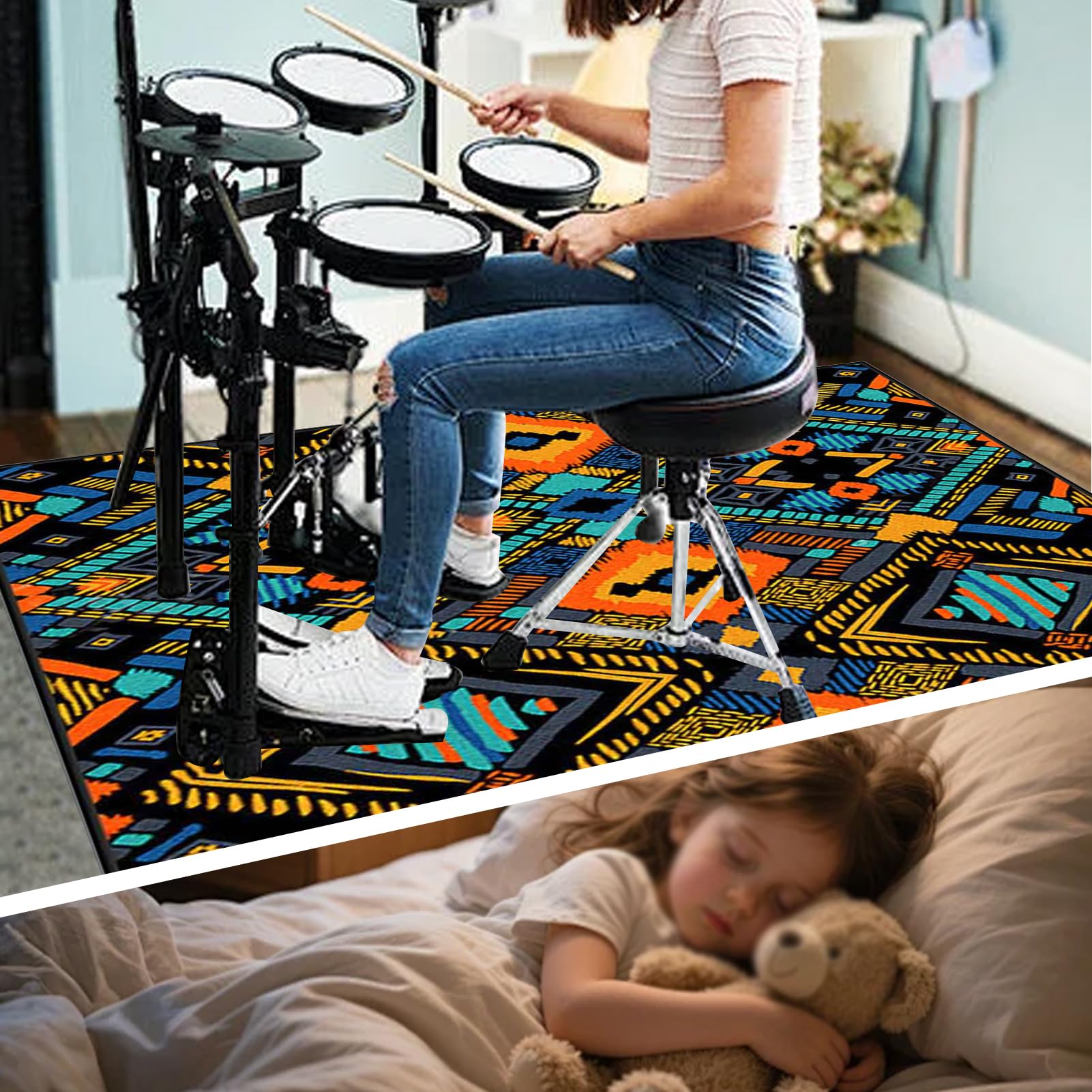 180 x 140 cm Dywan z baterią elektroniczną Dźwiękoszczelny Antypoślizgowy Dywan Pochłaniający Akustyczny Profesjonalna mata do instrumentów muzycznych do instrumentów muzycznych do gitary basowej