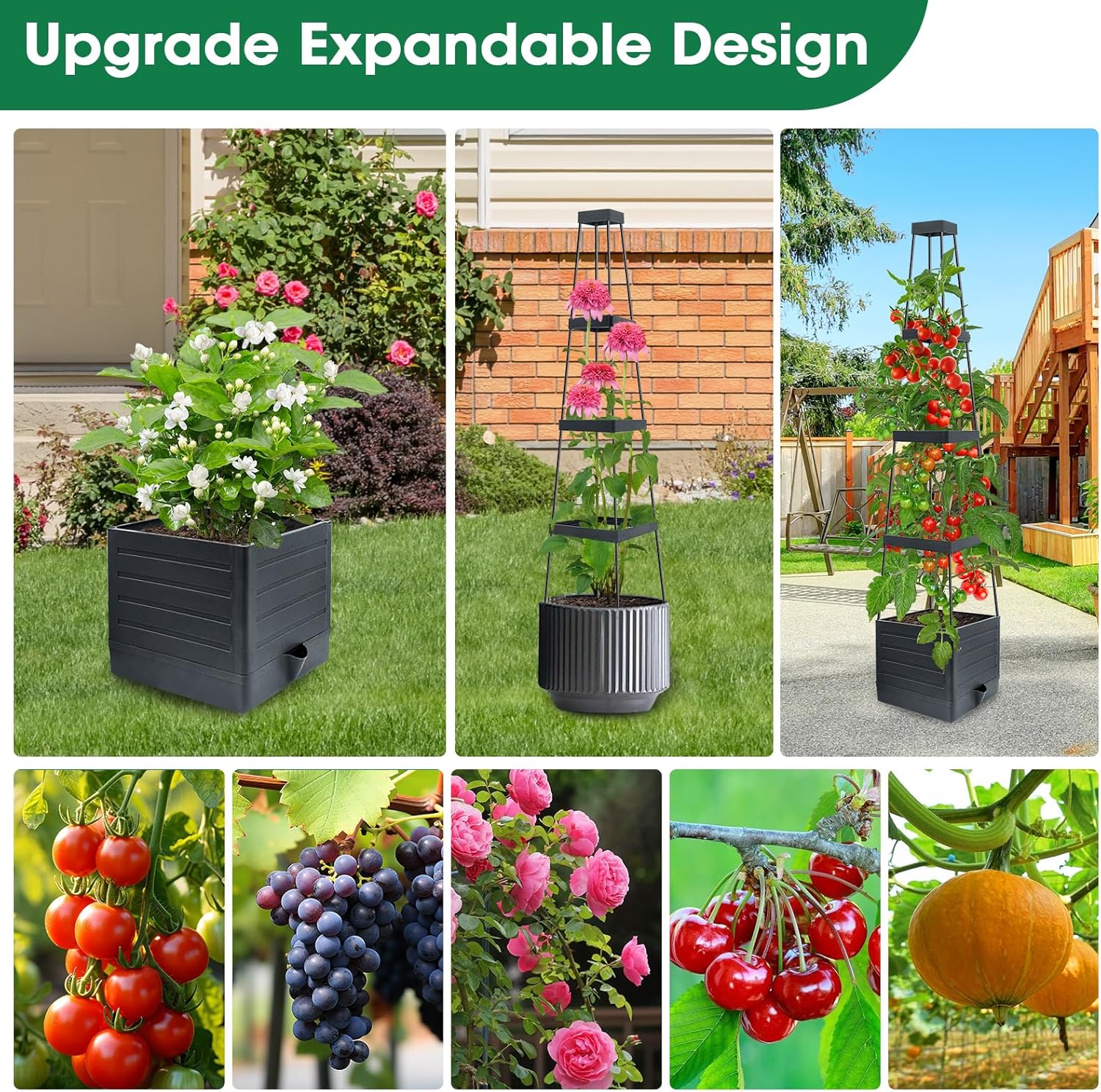 MQFORU 4Pack Raised Garden Bed Planter Boxes with Trellis, 57" Self-Watering Tomato Planter Boxes with Trellis for Climbing Vegetable and Plants, Tomato Cage for Indoor Outdoor Use