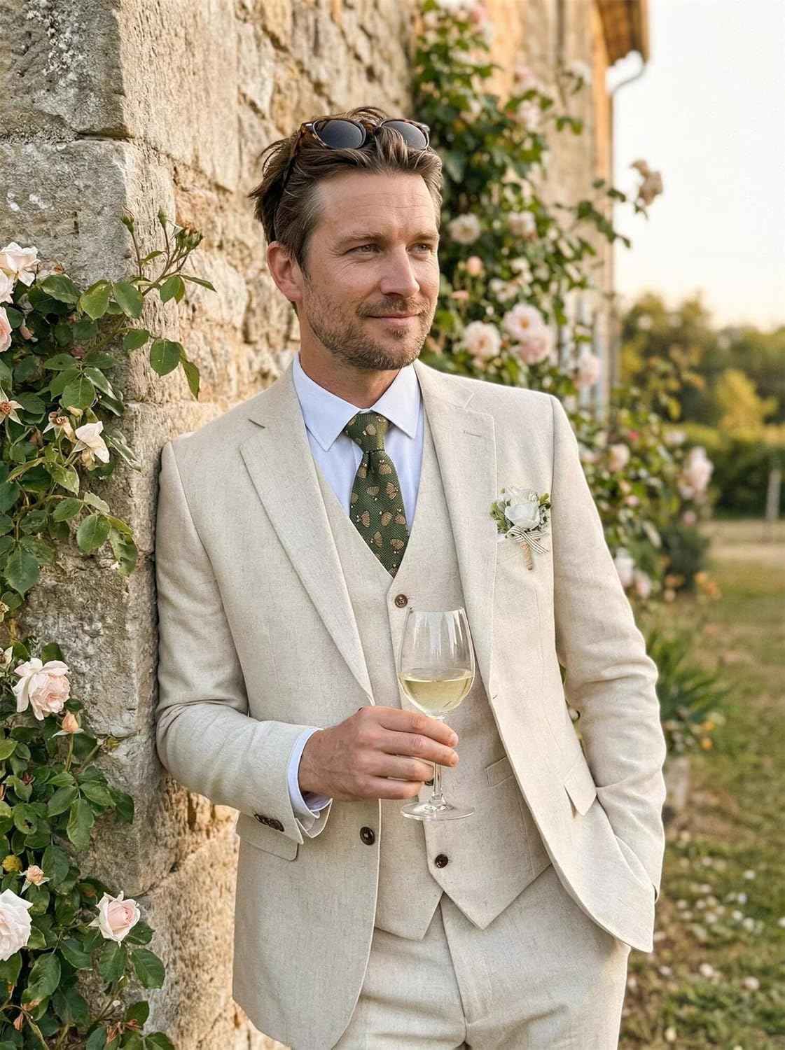 High-End Suits Retro Linen Suit for Men Casual Wedding Suit for Men Slim Fit 3 Pieces Jacket Blazer Vest Pant Groom Tuxedo - Image 2