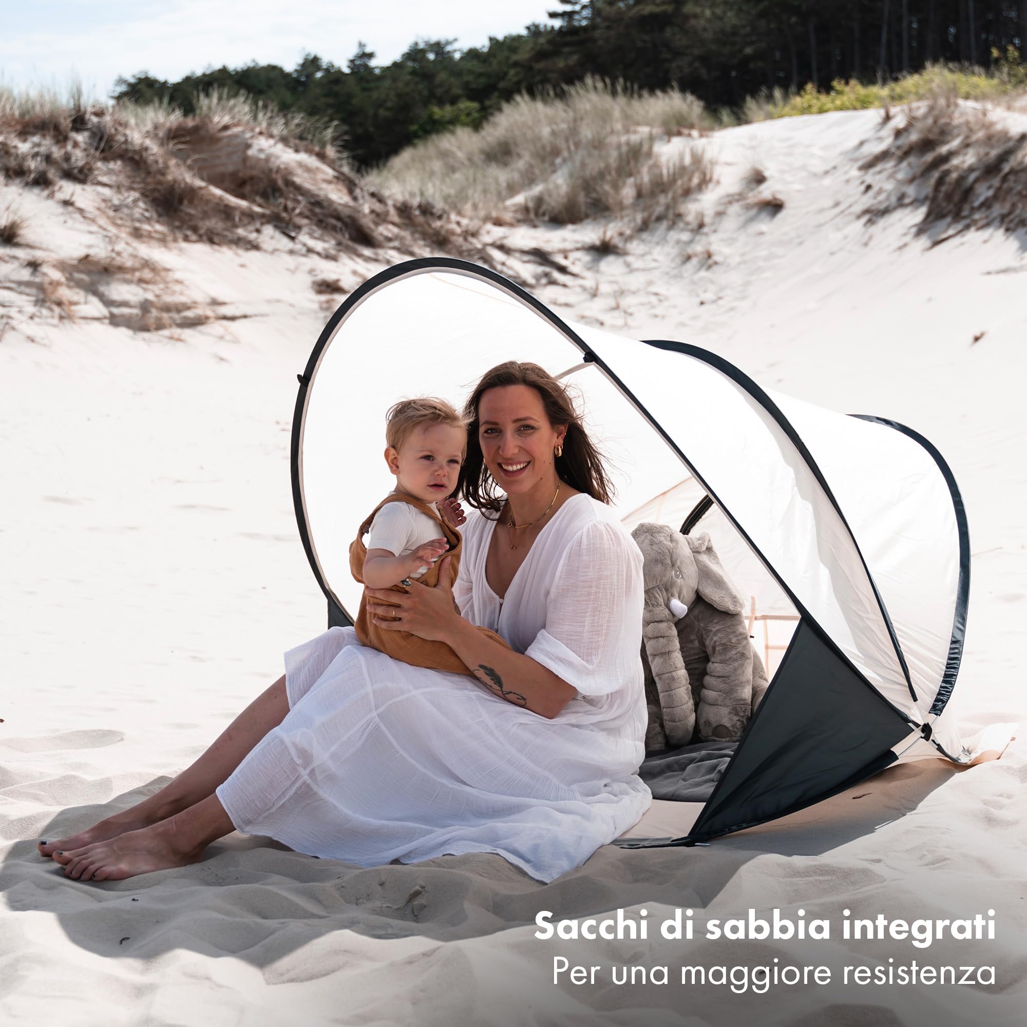 Deryan Tenda da Spiaggia Completamente Chiuso Tenda Spiaggia Pop-up con Cerniera per 2-4 Persone, Protezione Solare UPF 50+, Include Borsa Portatile, Crema