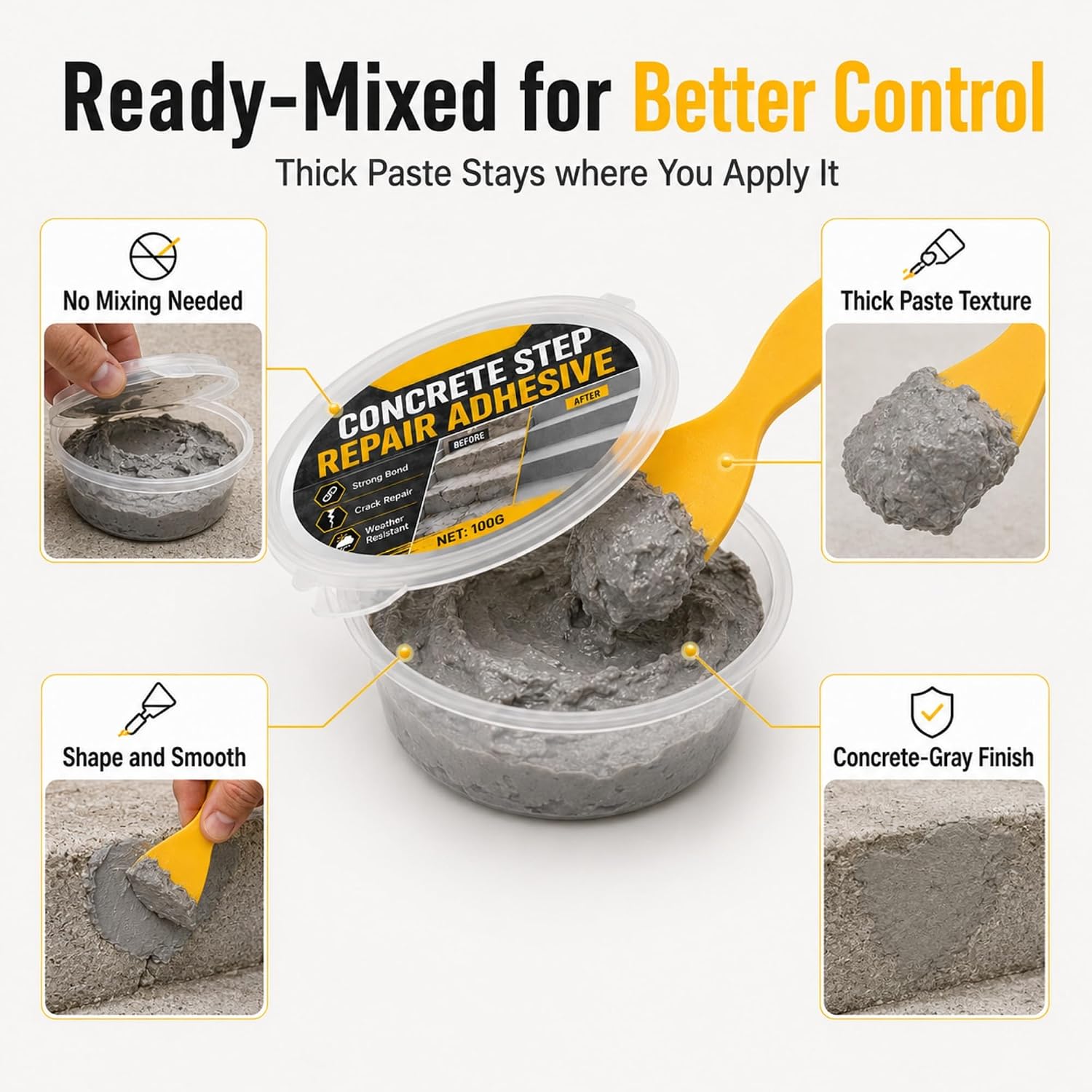 Concrete Step Repair Adhesive, Quick-Drying Concrete Crack Filler Outdoor，1