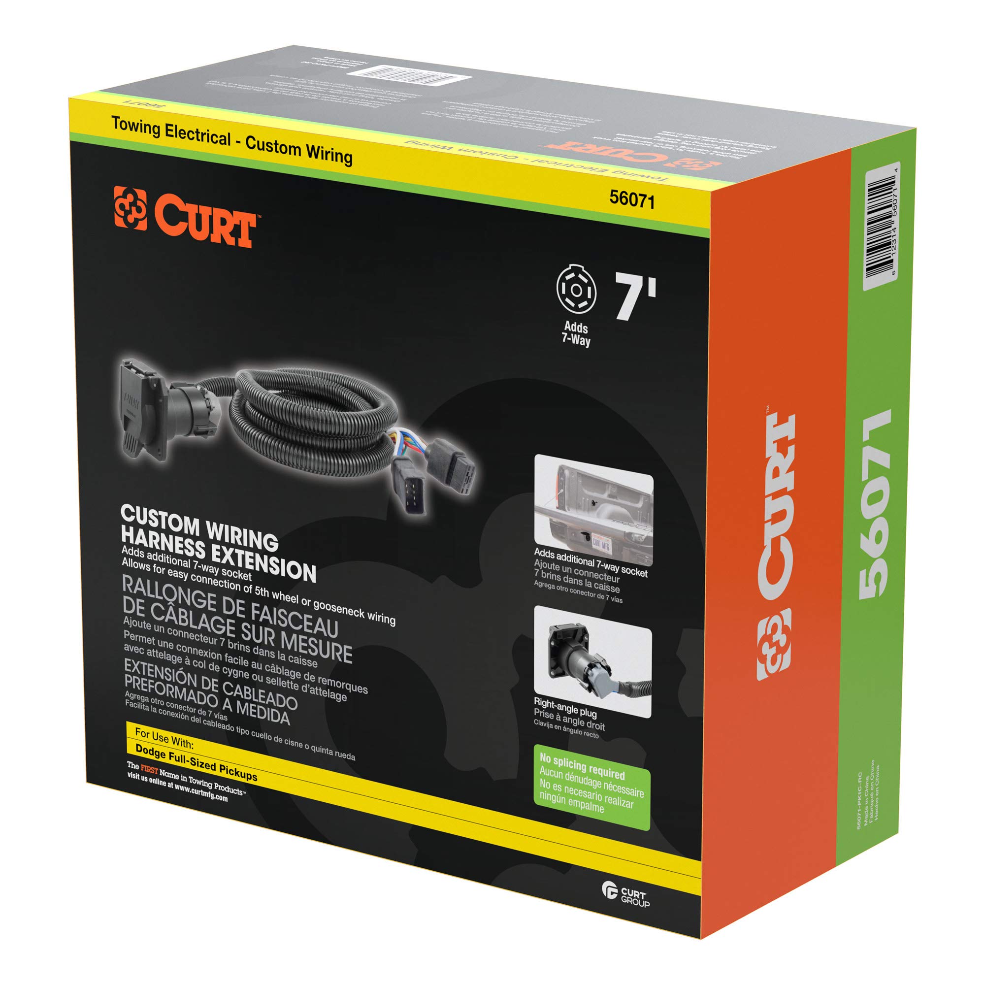 CURT 56071 7Foot VehicleSide Truck Bed 7Pin Trailer Wiring Harness