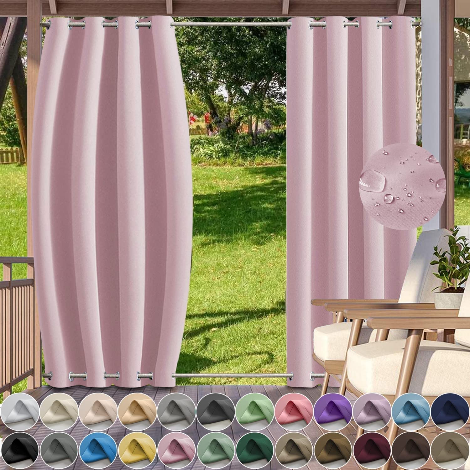 YangAera Outdoor Curtains with Double Grommet Top and Bottom, Waterproof Windproof Blackout Privacy Protected Curtain for Gazebo/Garden/Balcony/Pergola/Patio-1 Panel-W 139.8" xD 83.9" -Color19