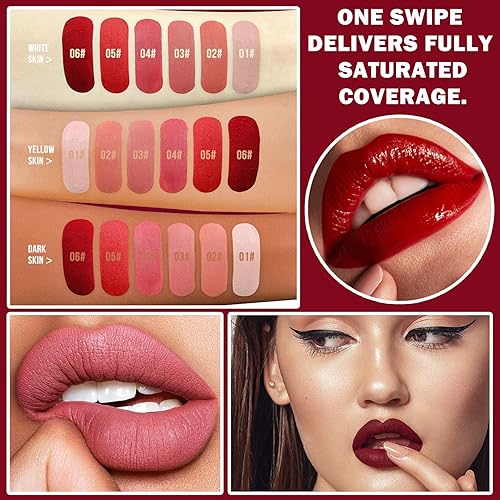 Miniatura 5 de QIUFSSE 3 unidades de lápiz labial líquido mate, de larga duración, impermeable, altamente pigmentado, tinte de manchas de labios, copa