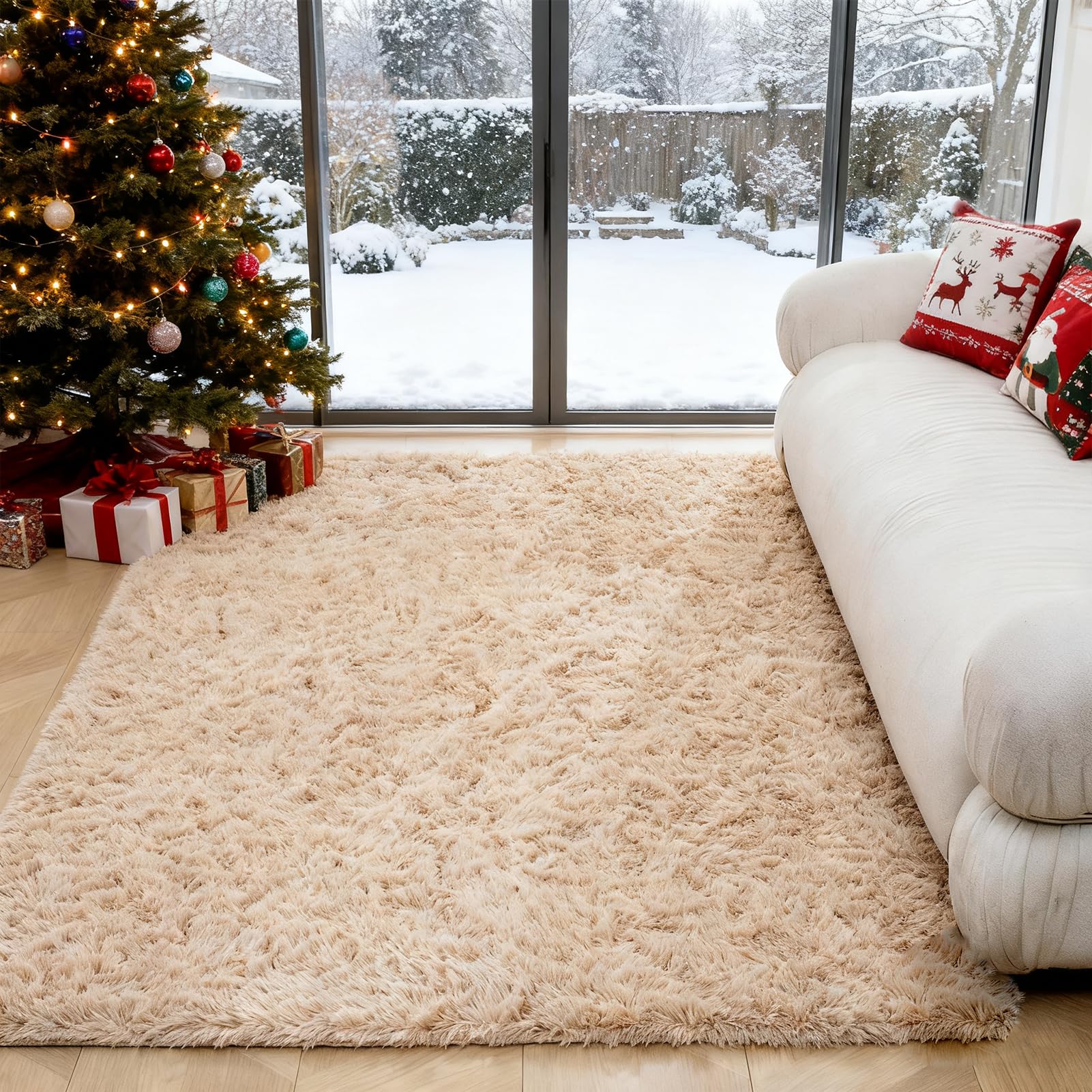 OMERAI Tappeto Soggiorno Morbido Tappeti Camera Soggiorno Pelosi Camera da Letto Morbido Tappeti Soffici in Velluto per, Adatto per Tappeto per Soggiorno Beige 150x240cm