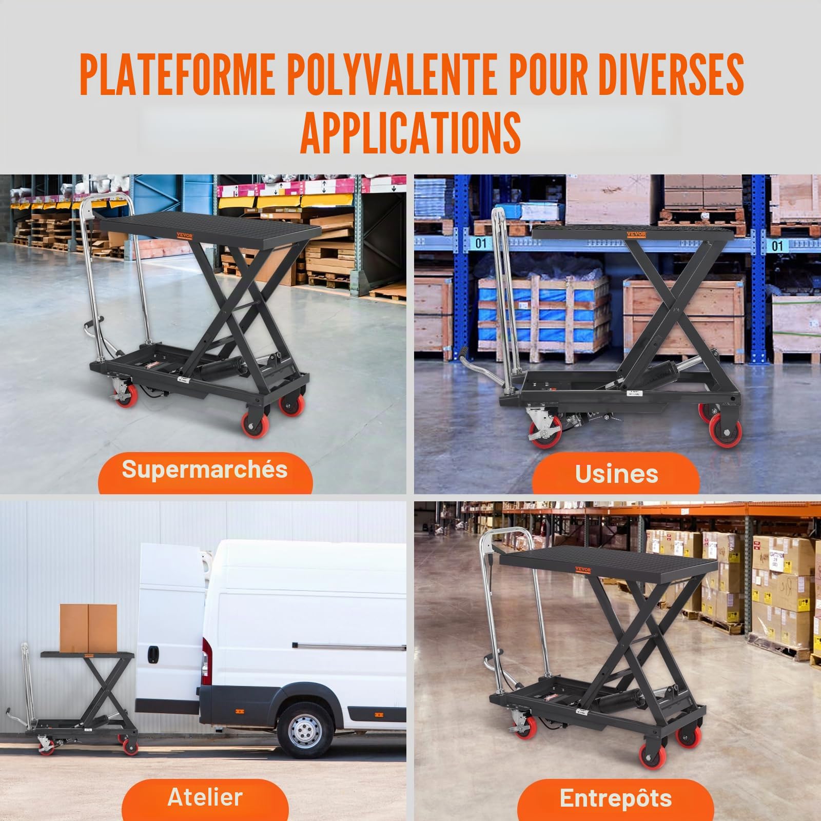 VEVOR Chariot à Table Élévatrice Hydraulique Charge 230 kg Chariot Élévateur Manuel à Ciseaux Simples Hauteur de Levage 720 mm 4 Roues Coussin Antidérapant pour Manutention Transport Matériaux, Noir