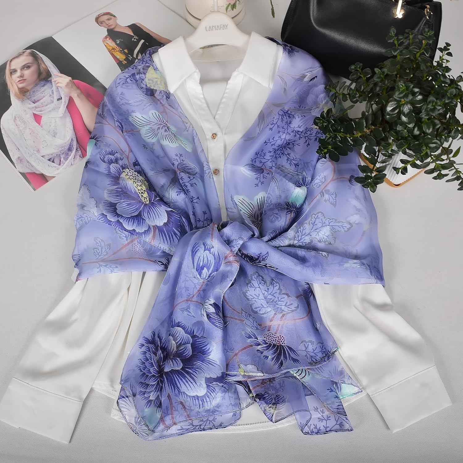 100% Mulberry Silk Women's Neck Silk Scarf-Lightweight Shawl,FLoral Print Beach Silk Wrap-Scarves for Photography - Image 2