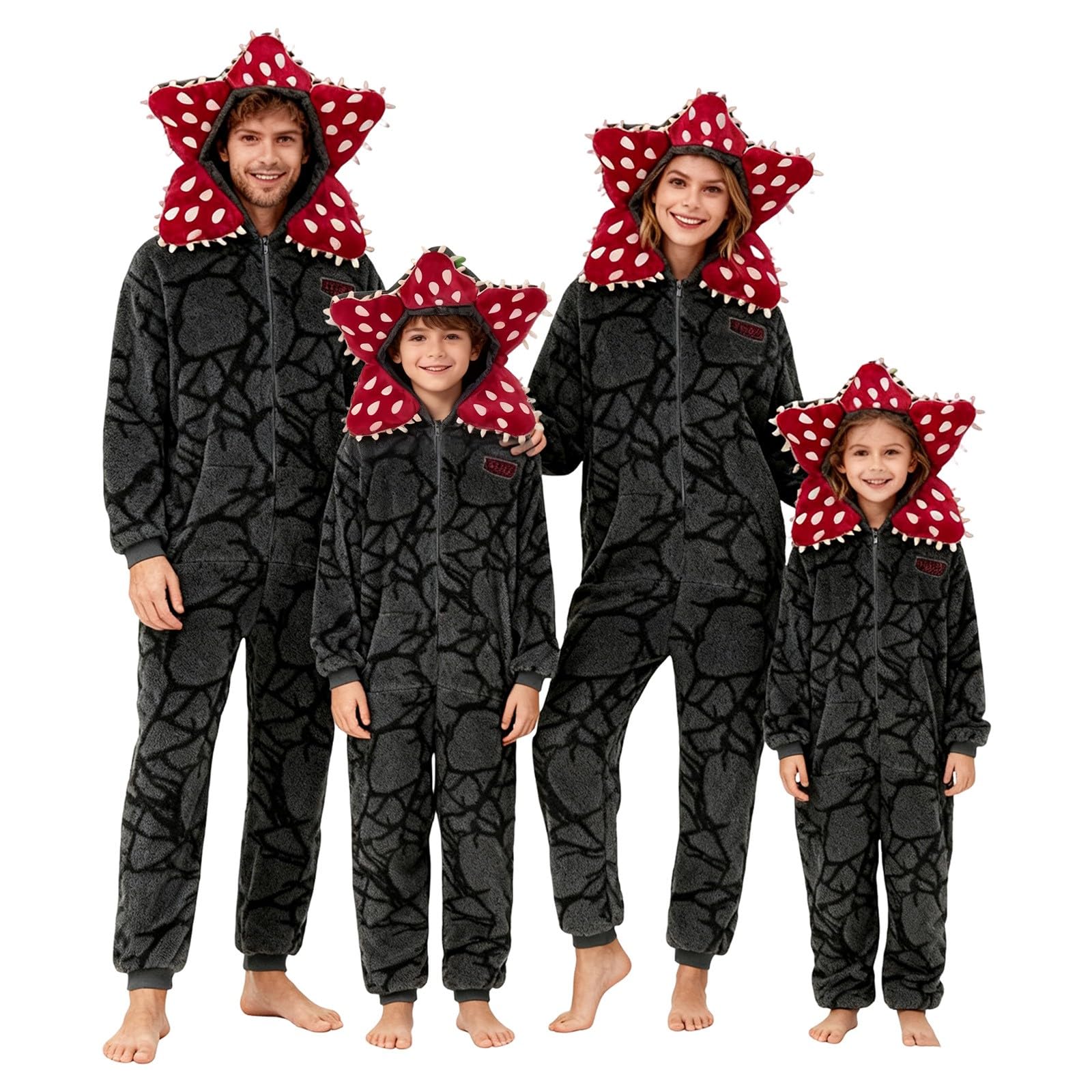 D-Demogorgon Combinaison Pyjama Famille Unisexe Polaire Enfant Adulte Grenouillère d'hiver à Capuche, Manches Longues et Doublure Polaire Parfait pour l'hiver, Noël, Le Cosplay et d'autres Occasions