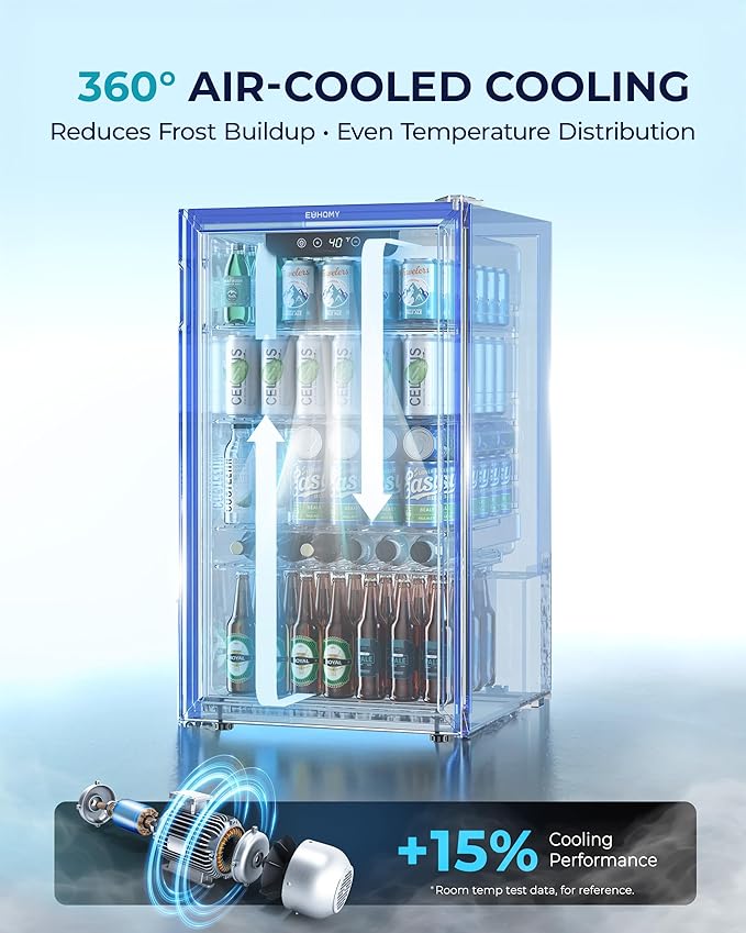 EUHOMY Beverage Refrigerator and Cooler, 128 Can Mini fridge with Glass Door, Small Refrigerator with Adjustable Shelves for Soda Beer or Wine, Perfect for Home/Bar/Office, Silver on Fridge.com