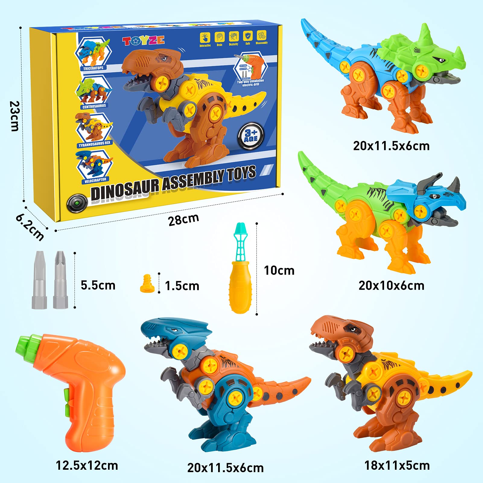 Toyzey Dinosauri Giocattolo Bambini 3-9 Anni,Giocattol Bambino 3-6 Anni Giochi Dinosauri Regali Bambina 6-9 Anni Giochi Educativi 3-9 Anni Bambini