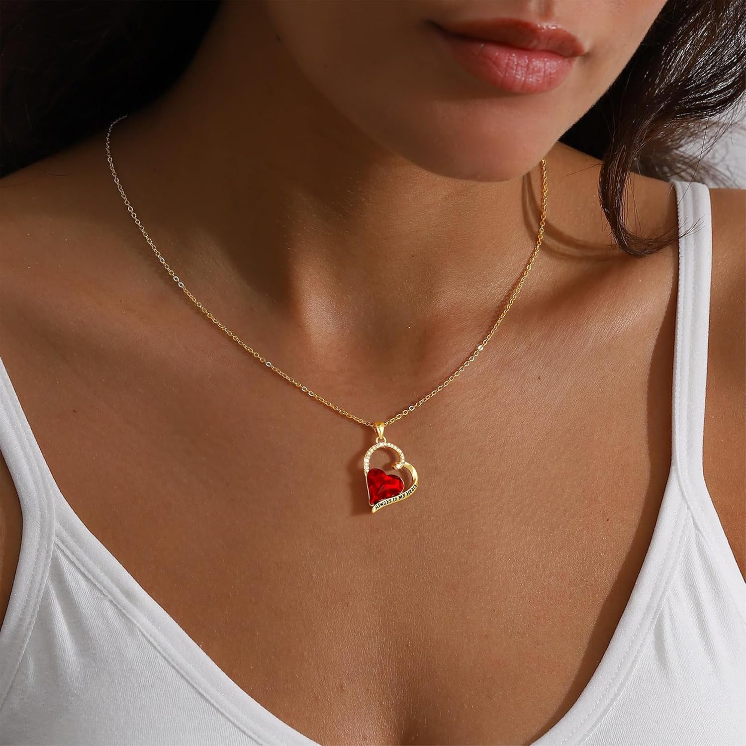 Gold Birthstone Necklace for Women Dainty Heart Necklace 14k Gold Crystal Necklaces Christmas Stocking Stuffers Anniversary Birthday Gifts Womens Jewelry - Image 4