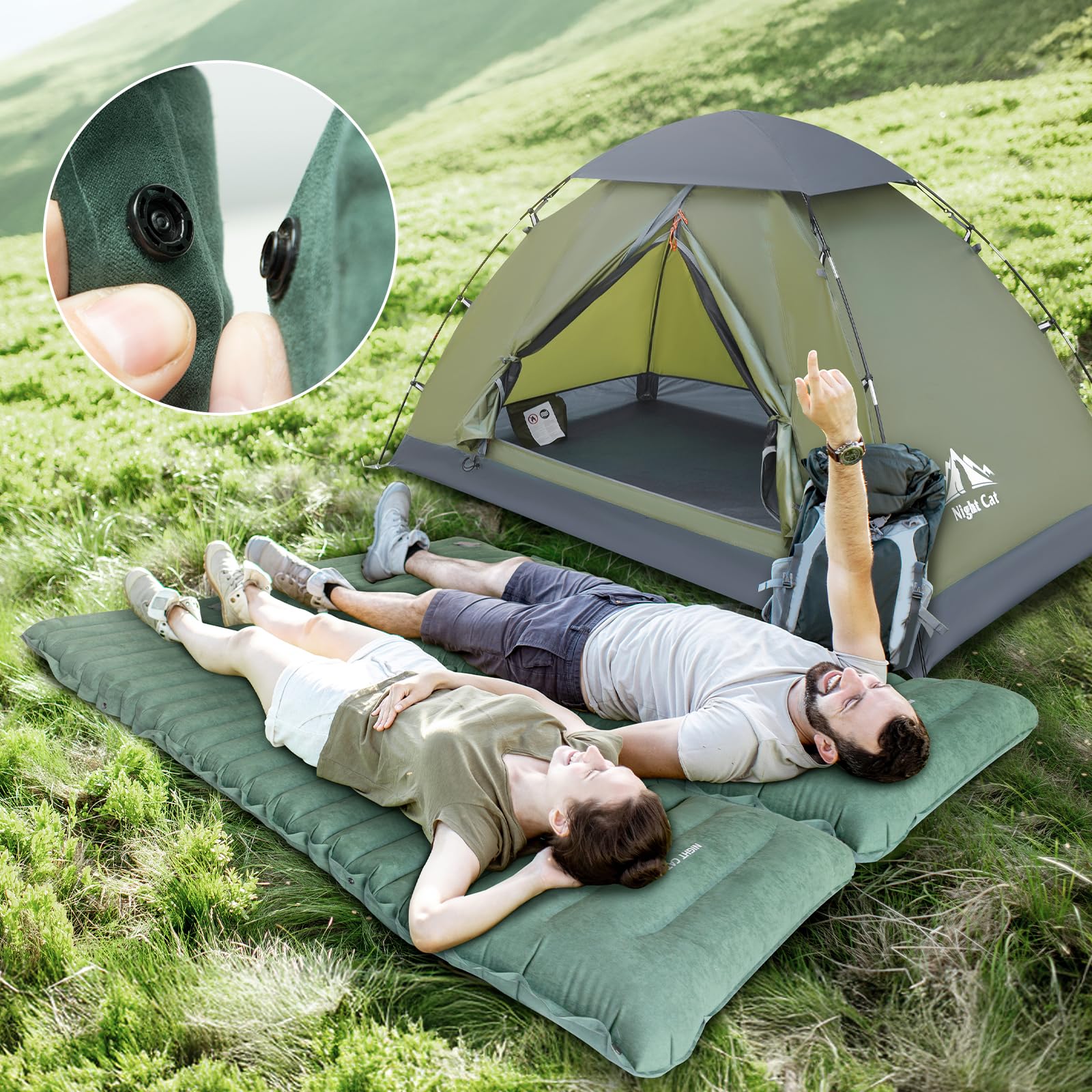 Night Cat Hamac Tente Fond Plat pour 1 Personne avec Moustiquaire Couverture Imperméable avec Matelas Gonflable Léger