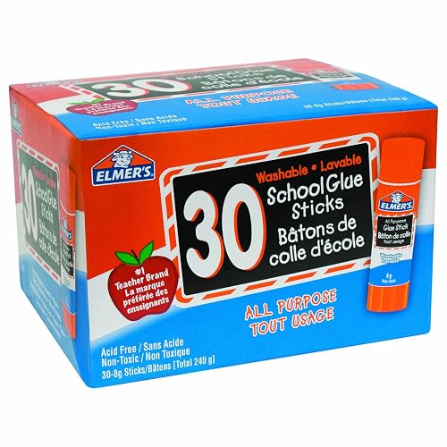 Elmer's School Glue Sticks, All-Purpose, Washable, Non-Toxic, 8 g, 30 Count - Great for Kids Arts and Crafts - 30-Pack - 8g (0.28 oz.) Each, 30-Pack - Glue Sticks