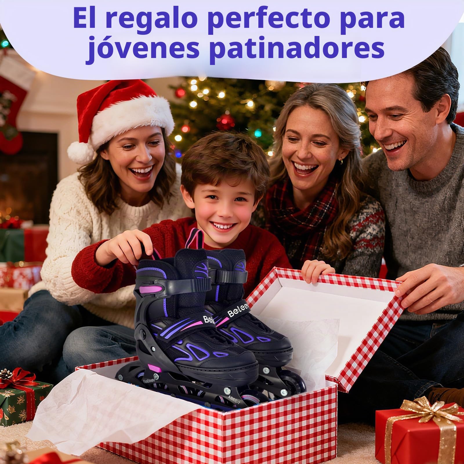 BELEEV Patines en Línea para Niños con Cordones y Ruedas Luminosas LED, Austables Patines Ideal para Niña Niño Principiantes Hombres Mujeres, Interiore Exteriores, Regalos cumpleaños Navidad