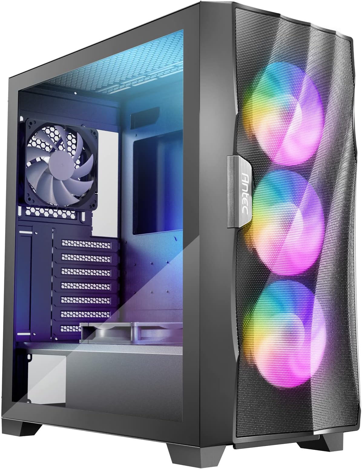 Antec Df700 Flux Black Mid Tower Computer Cabinet I Gaming Case I M-Atx, Mini-Itx Mb I 4 Mm Tempered Glass Side Panel I 3 X 120Mm Argb Fans In Front, 2 X 120Mm Fan