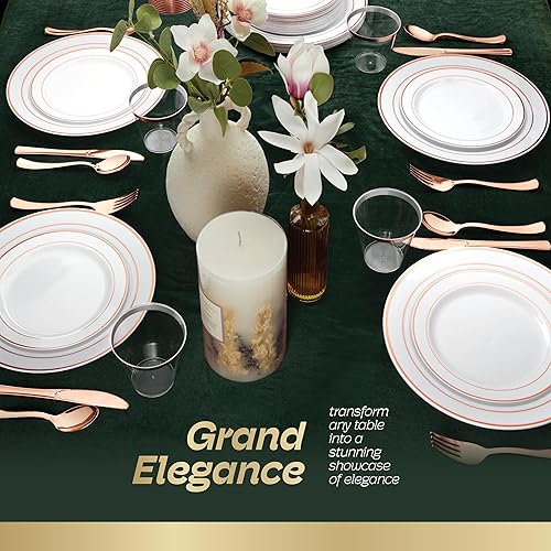 Miniatura 7 de Juego de vajilla de plástico de 600 piezas para 100 invitados, platos de plástico dorados para fiestas, juegos de platos dorados para 100 invitados,