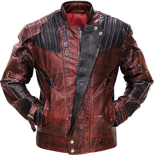 Chaqueta roja de cuero de motociclista para hombre, abrigopantalones desgastados, chaqueta de cuero granate para motocicleta Cosplay
