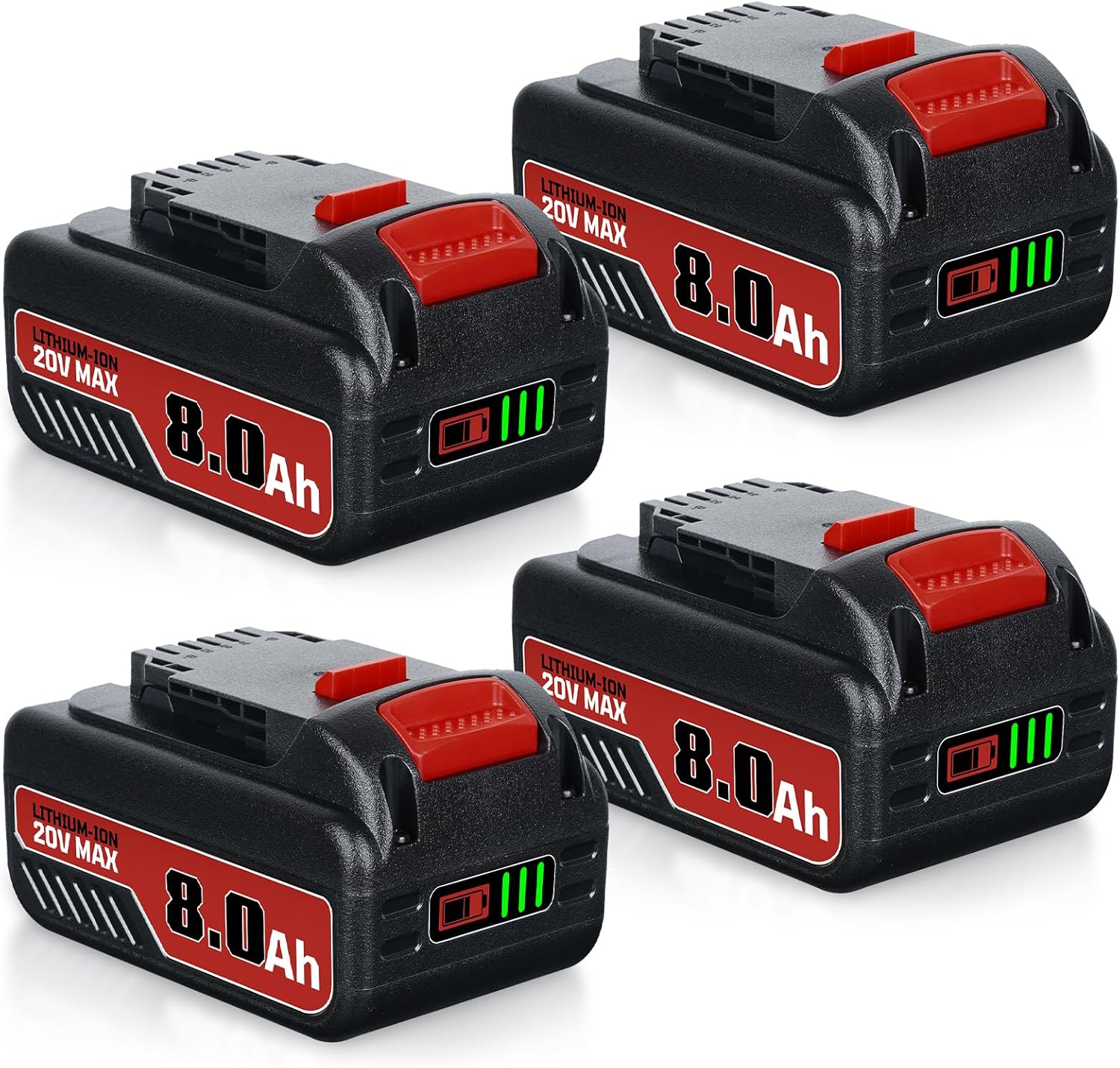 LUMSING DCB200 8.0Ah 4Pack Replacement for Dewalt 20V Battery Compatible with Dewalt Battery 20 Volt Lithium Ion DCB200 DCB204 DCB206 DCB201 DCB203 DCB181 DCB180 DCD/DCF/DCG/DCS Series