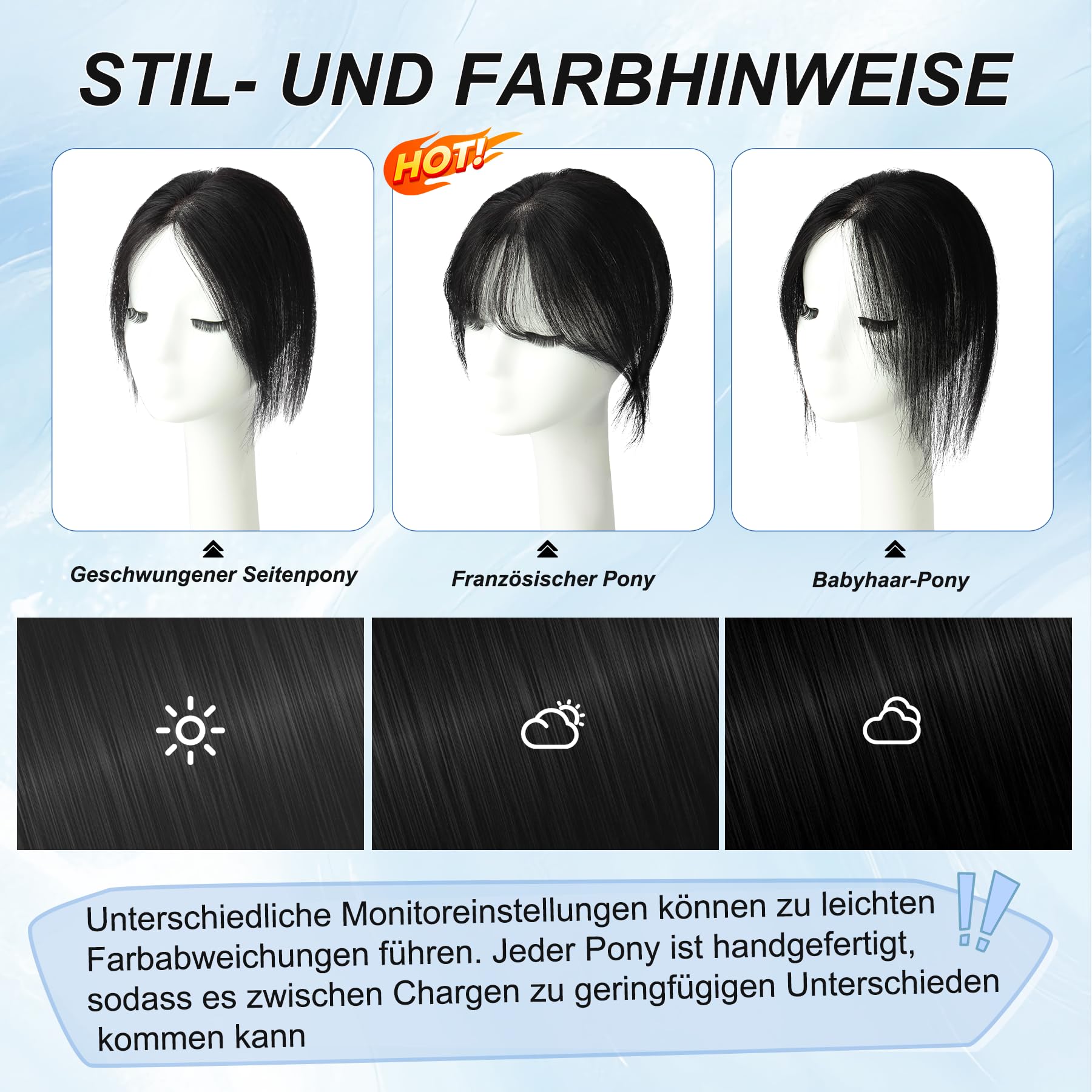 WORLDSTAR Haar Toppers für Frauen aus echtem Menschenhaar,15g,Tiefschwarz