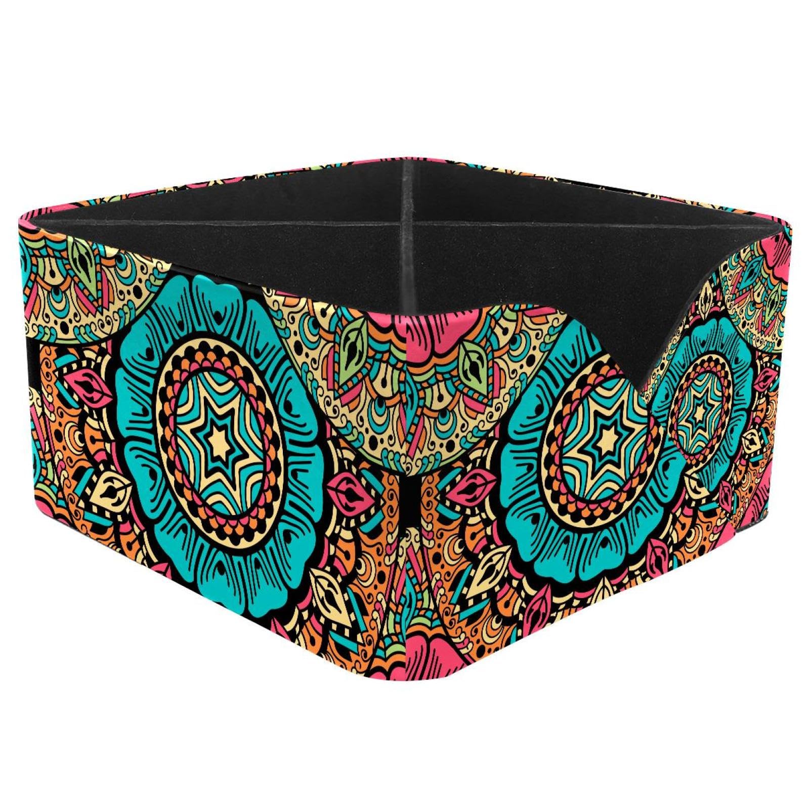 KengjuTesu Vintage Indian Ethnic Mandala Flowers Pattern Desktop Organizer Pen Holder, Rectangular Pencil Cup for Office, Study and Makeup Stations