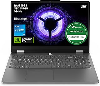 Lenovo LOQ Essential 15IRX11 - Ordinateur Portable Gaming 15.6'' FHD 144Hz (Intel Core i5-13450HX, RAM 16Go, SSD 512Go, NVIDIA RTX 5050 8GB, Windows 11 Home) Clavier AZERTY Français - Gris