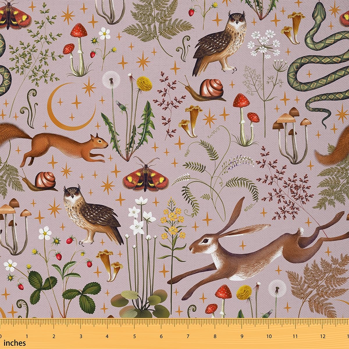 Lovely Rabbit Fabric by The Yard Cartoon Mushroom Cute Owl Animal Fabric for Kids Sewing Supplies Glitter Stars Wild Plants Rustic Style Fabric for DIY Upholstery and Home Accents 1 Yard Pink — image 1