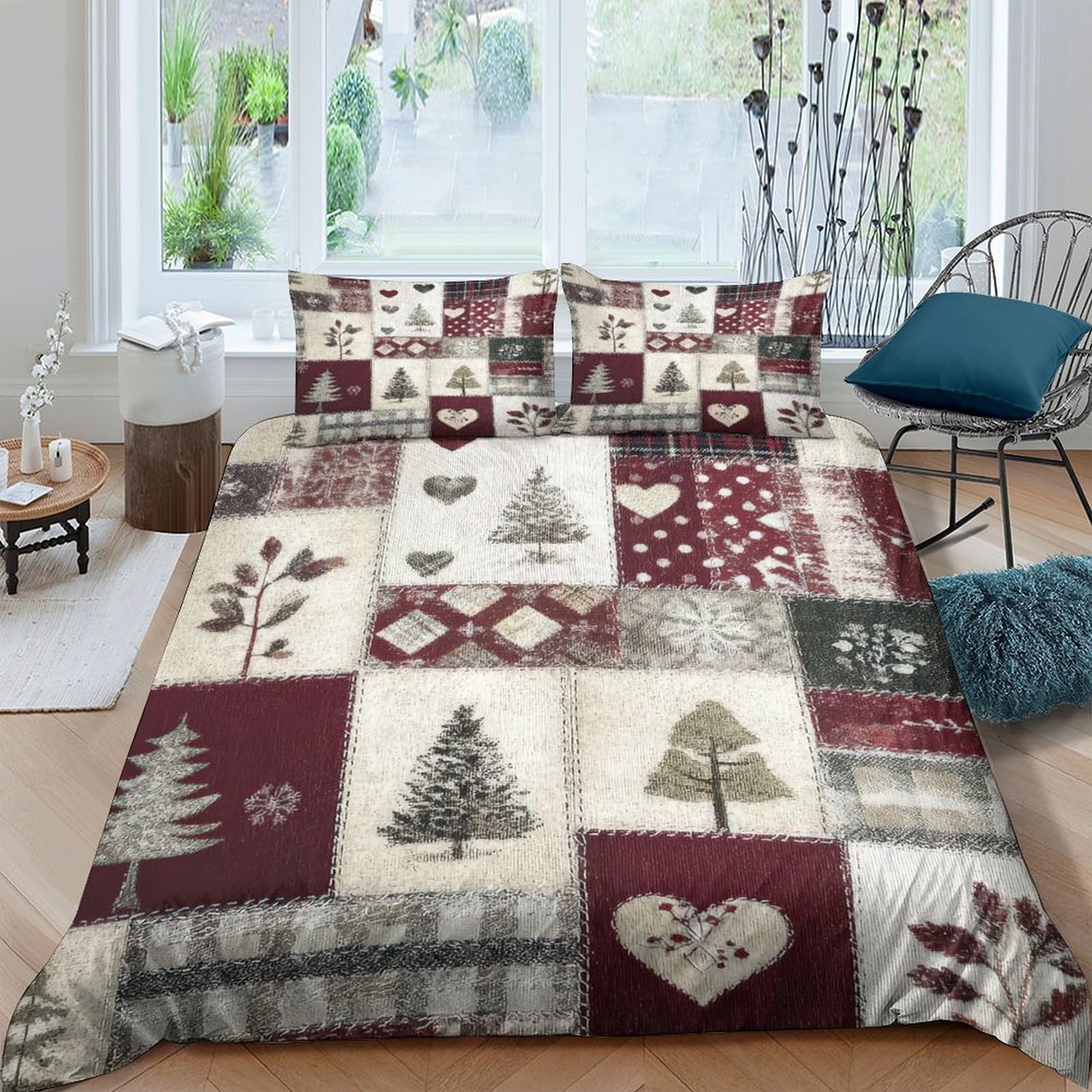 TUFRTGYHN 3D Printed Nordic Forest Duvet Cover Set Microfiber Soft Breathable Winter Patchwork Quilt Cover with 2 Pillowcases for Bedroom Decor Single（135x200cm）