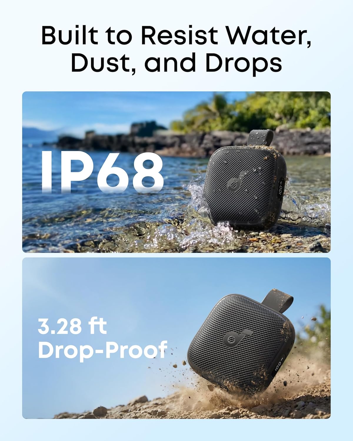 Soundcore Boom Go 3i Portable Bluetooth Speaker by Anker, 15W Punchy Sound, 24H Playtime, IP68, BassUp 2.0, Emergency Charging, Bluetooth 6.0, Waterproof Speaker for Hiking/Cycling/Camping (Black)