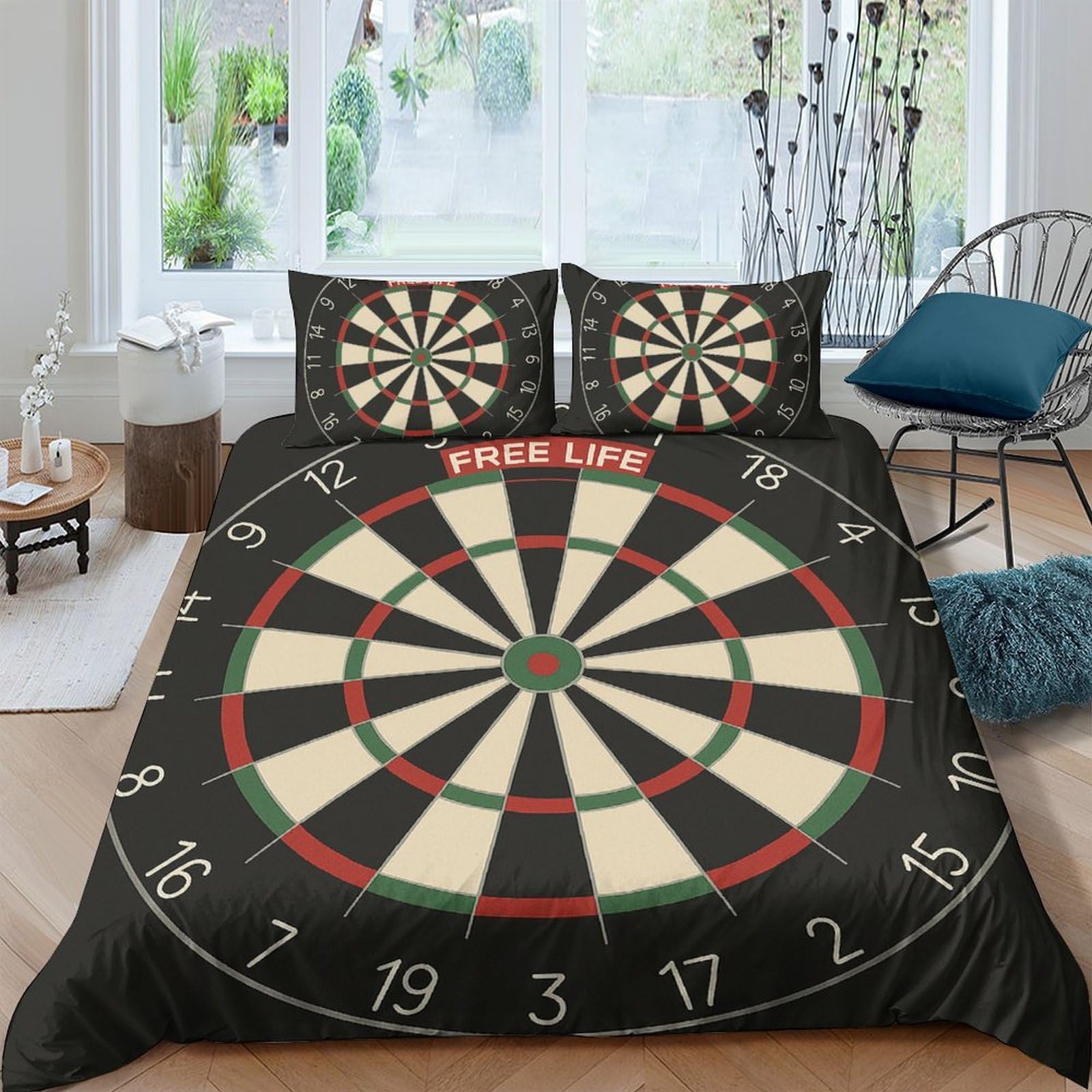Ctjqhvkz Style-1 3D Printed Dartboard Fitted Sheet Microfiber Soft Black White Target Bed Cover For Bedroom Guest Room Mattress Decor Single（135X200cm）