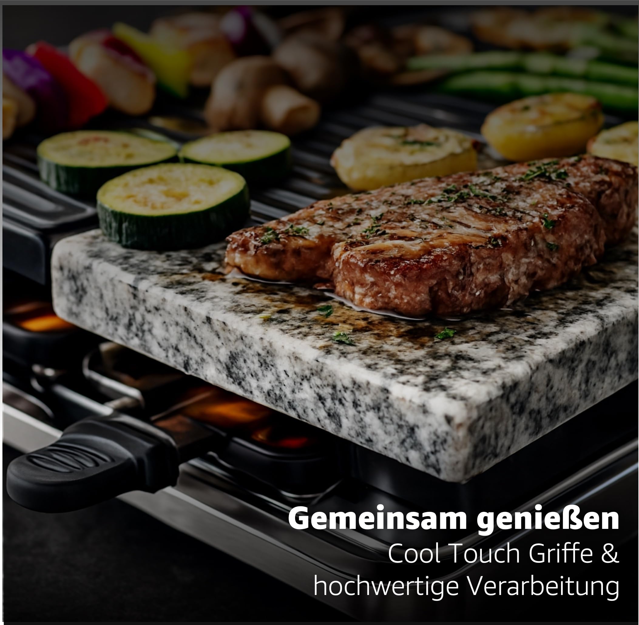 8 Personen Raclette Set - Tischgrill inkl. Pfännchen & Schaber - Grillplatte & Steinplatte antihaftbeschichtet (Eckig)