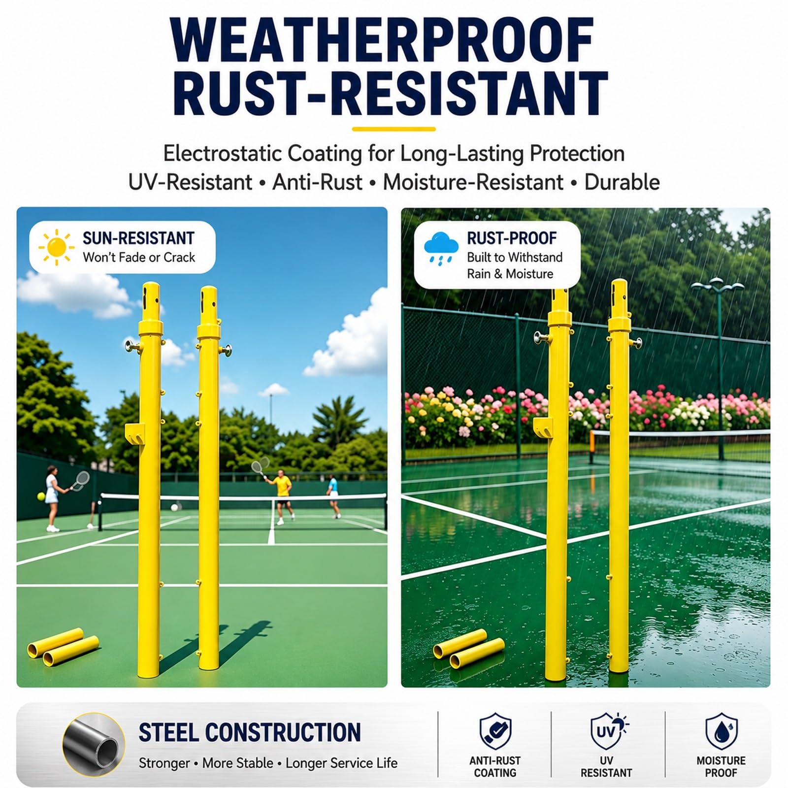 Vergrabenes Volleyballpfosten Set mit Volleyball und Badminton Netz | Verstellbare Stahlstangen (155–243 Cm), Wetterfest für Volleyball Und Badminton Im Innen und Außenbereich.