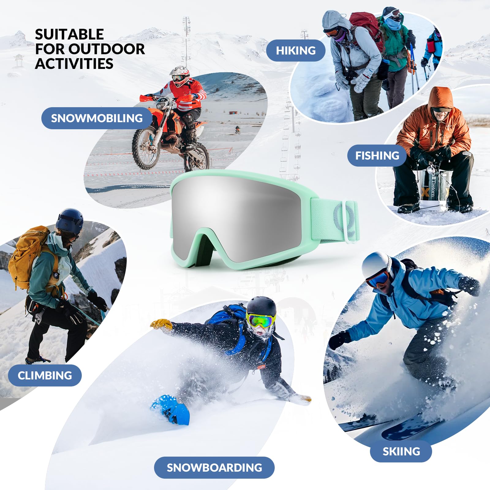 Skibrille Anti-Nebel Schneebrille Ski Brille mit Doppellinsen Blendfreie Schutzbrille für brillenträger für Wintersport wie Skifahren, Snowboarden, Eislaufen Damen und Herren