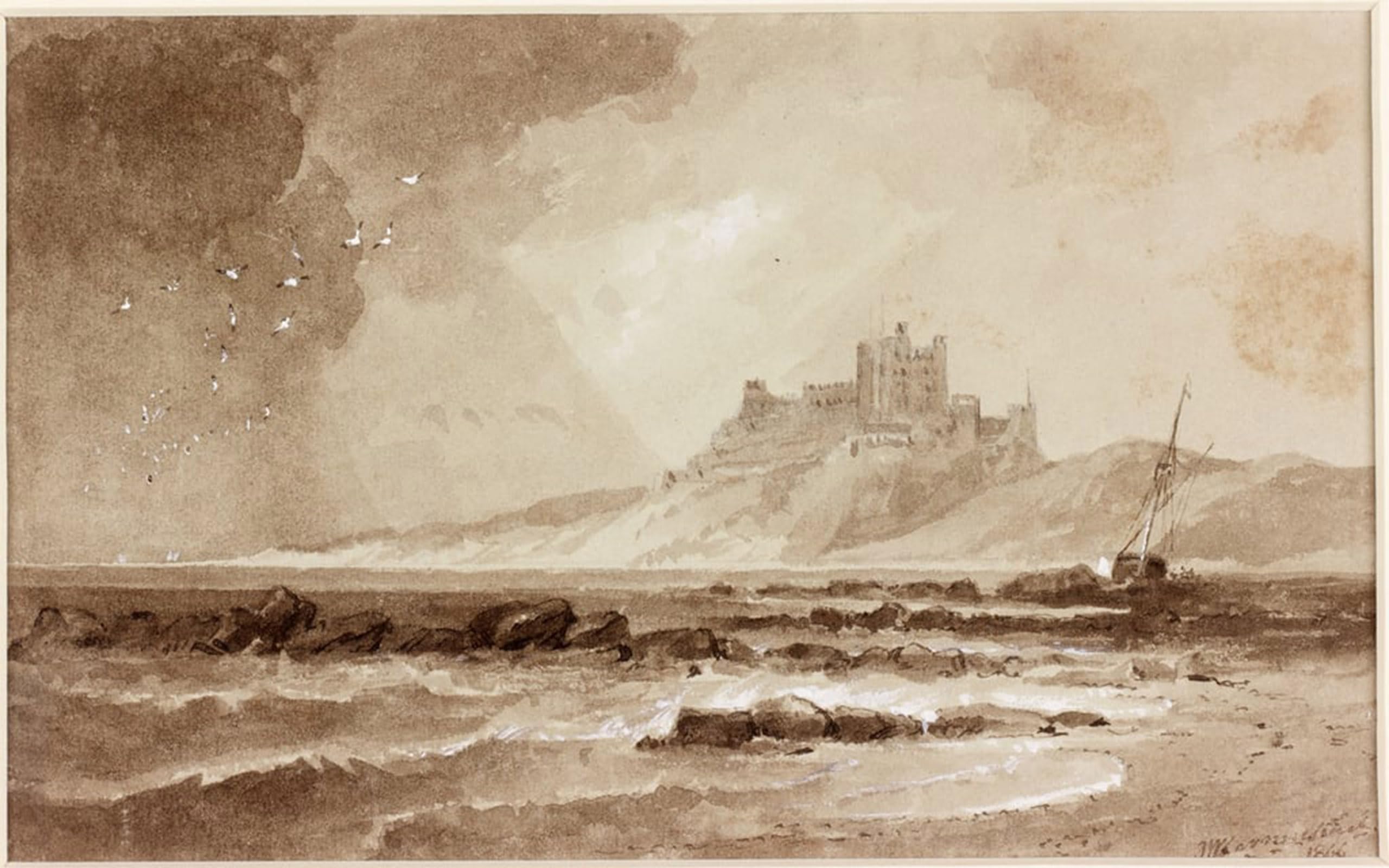 Hrjubwree No Frame Oil Painting Prints On Canvas Painting Picture Bamburgh Castle From The North By Johncarmichael Artwork Canvas Prints For Office Decor 60X90cm