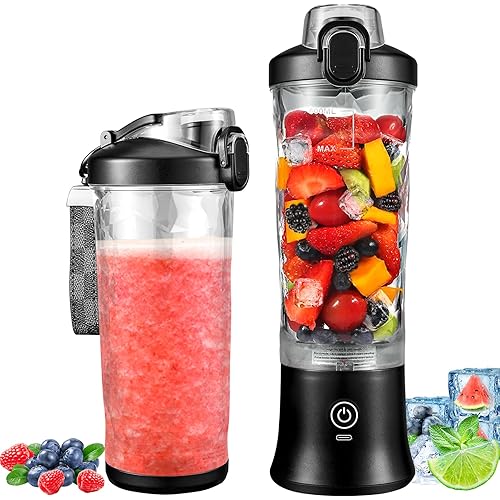 Portable Blender 20 oz Personal Blender for Shakes and Smoothies, BPA Free USB C Rechargeable Blender Cups with 6 Blades and Travel Lid