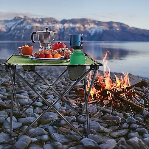 Miniatura 7 de Mesa plegable de campamento portátil de alta resistencia mesa plegable pequeña ligera para exteriores con 2 portavasos y bolsas de transporte para