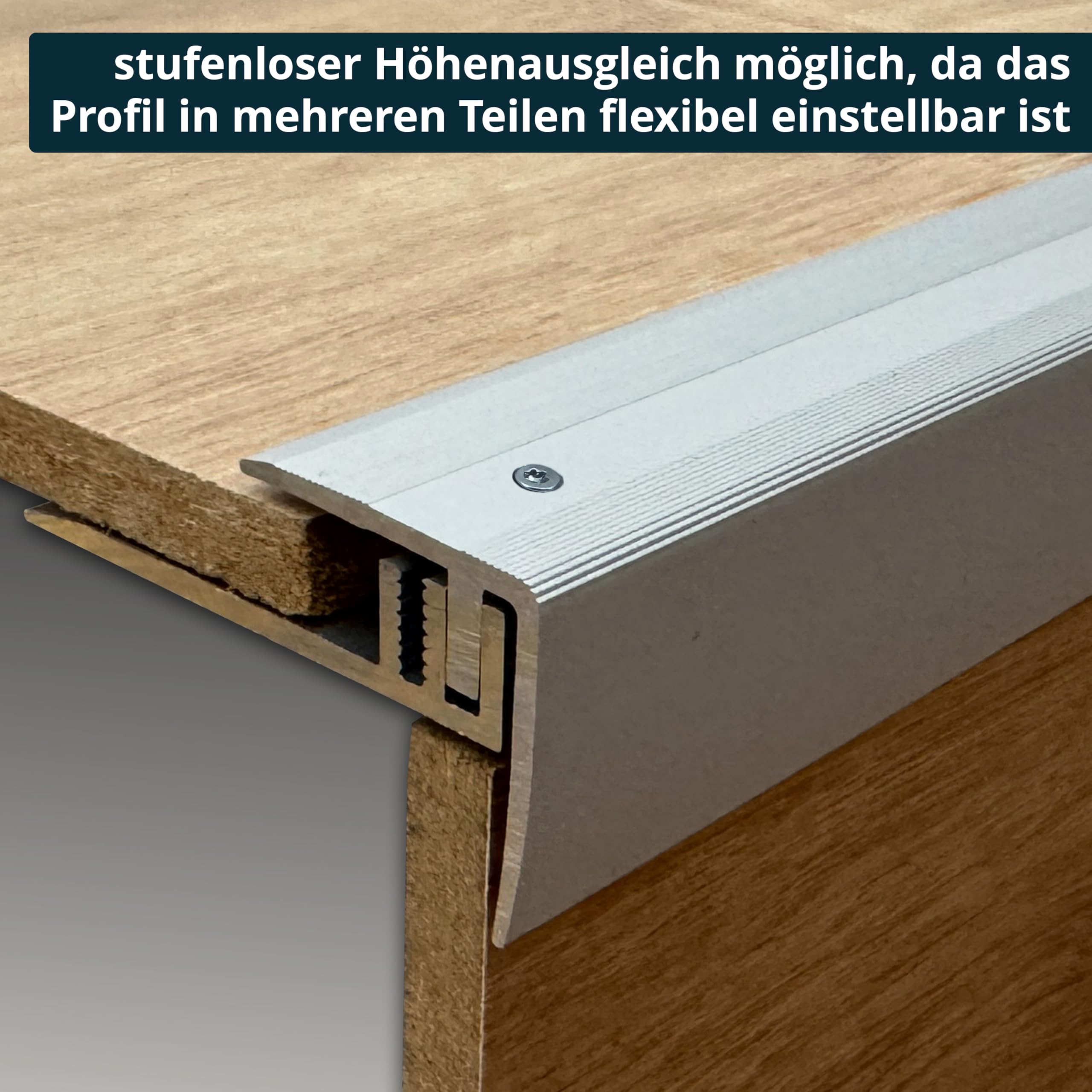 ufitec® TPLprofi 7-16 system profilowy do podłóg parkietowych i laminowanych - do wykładzin o wysokości 7-16 mm - dostępny w wielu kolorach (profil krawędzi schodów 270 cm, srebrny)