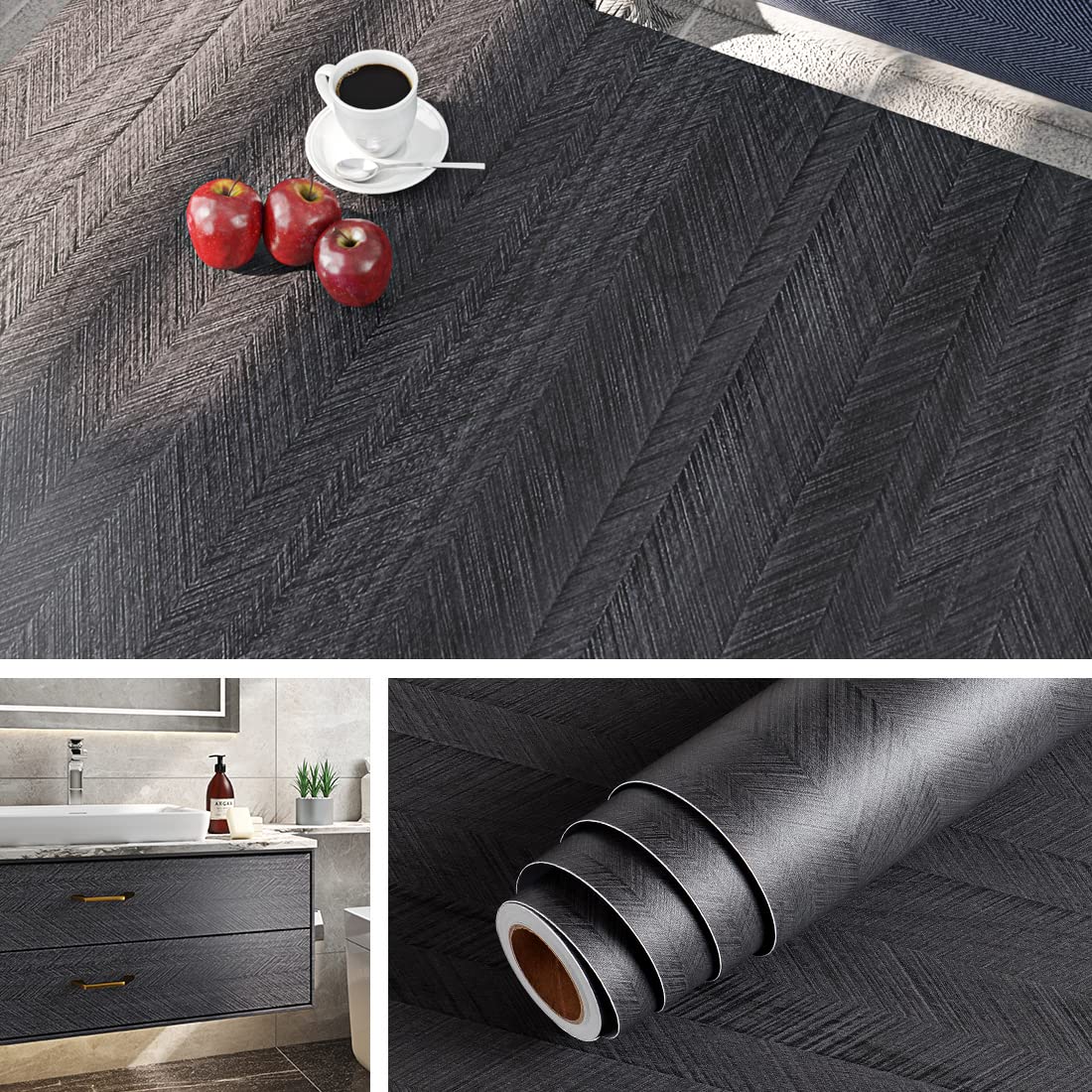 Papier Peint Bois Gris Anthracite Livelynine pour Décoration Salon Moderne