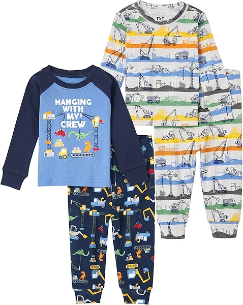 The Children's Place baby boys Button Long Sleeve Top and Pants Snug Fit 100% Cotton 2 Piece Pajama Set