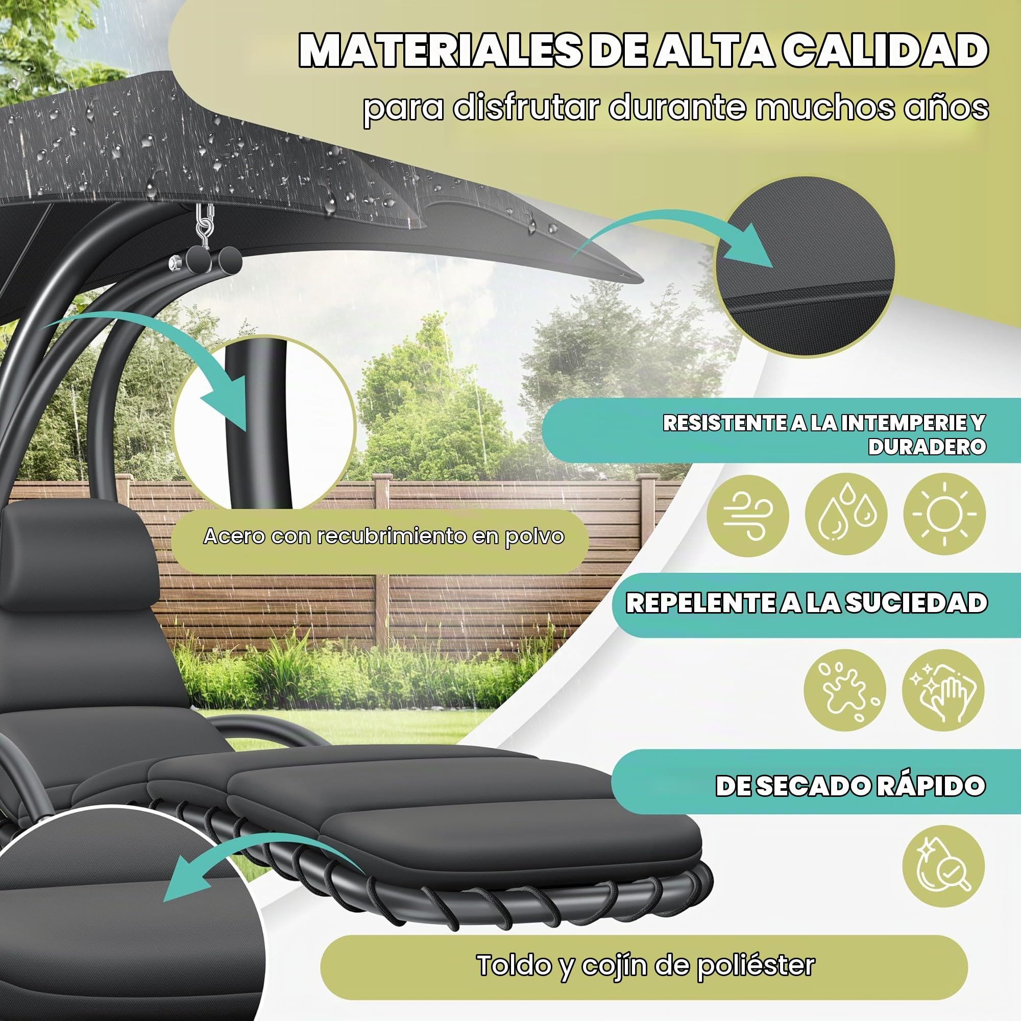 KESSER® Tumbona flotante con sombrilla, tumbona colgante, tumbona H200, L194, B100 cm, tumbona de relax, columpio, hamaca, soporta hasta 120 kg, cojines para el cuello, incluye bolsa