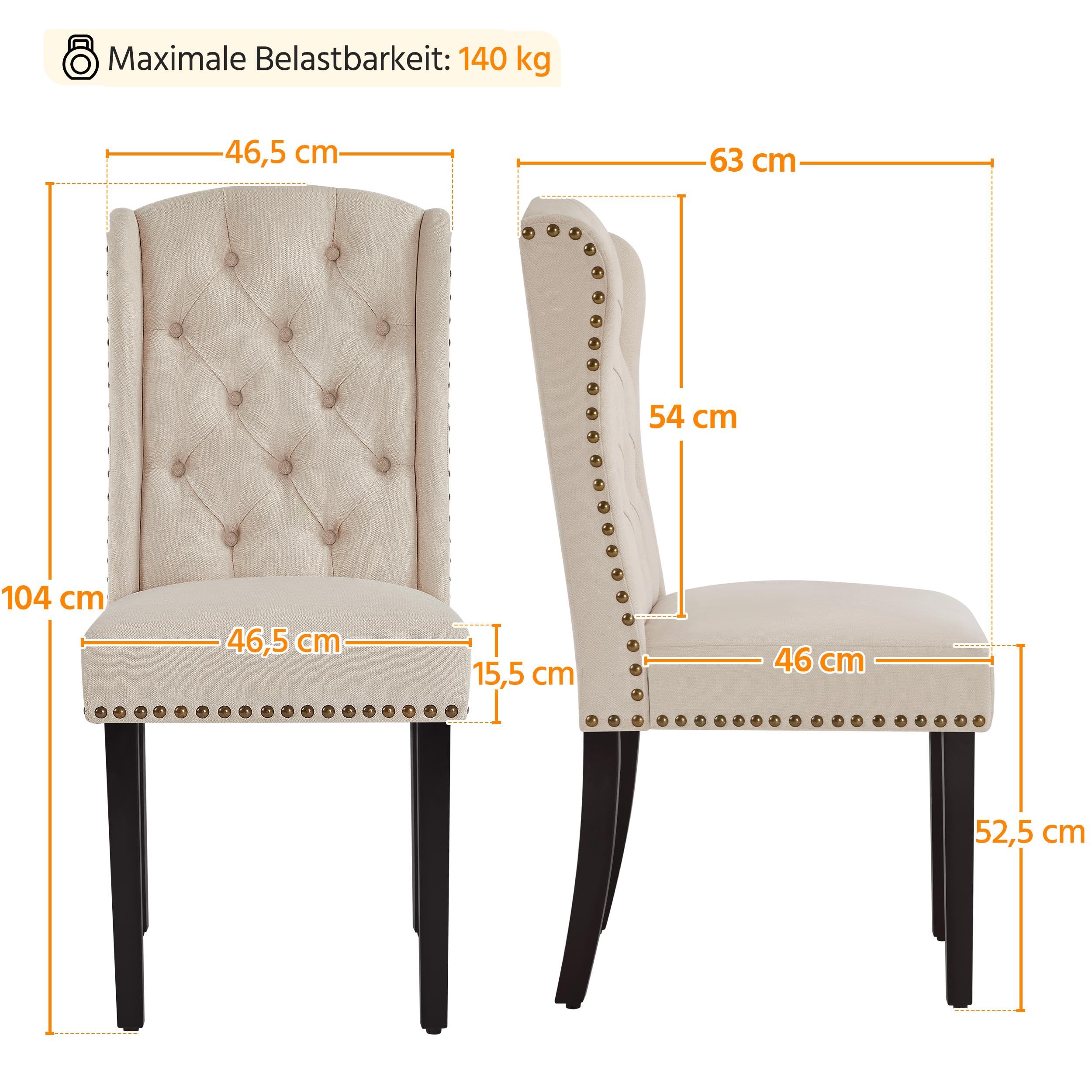 Yaheetech 2-er Set Küchenstuhl mit Flügelförmigen Rückenlehne, Polsterstuhl Esszimmerstuhl bis 140 kg Belastbar fürs Esszimmer/Küche/Wohnzimmer/Schlafzimmer, beige