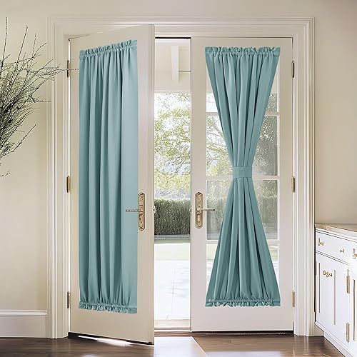 Vista 55 de PONY DANCE Cortina opaca marrón para puerta francesa, persiana de ventana con aislamiento térmico con alzapaños, panel de privacidad para luz