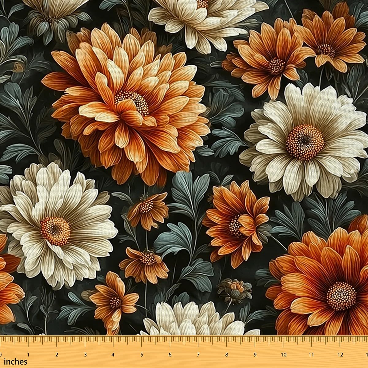 Erosebridal Vintage Daisy Fabric by The Yard Retro Flower Floral Upholstery Fabric Garden Plant Leaves Botanical Decorative Fabrics Victorian Groovy