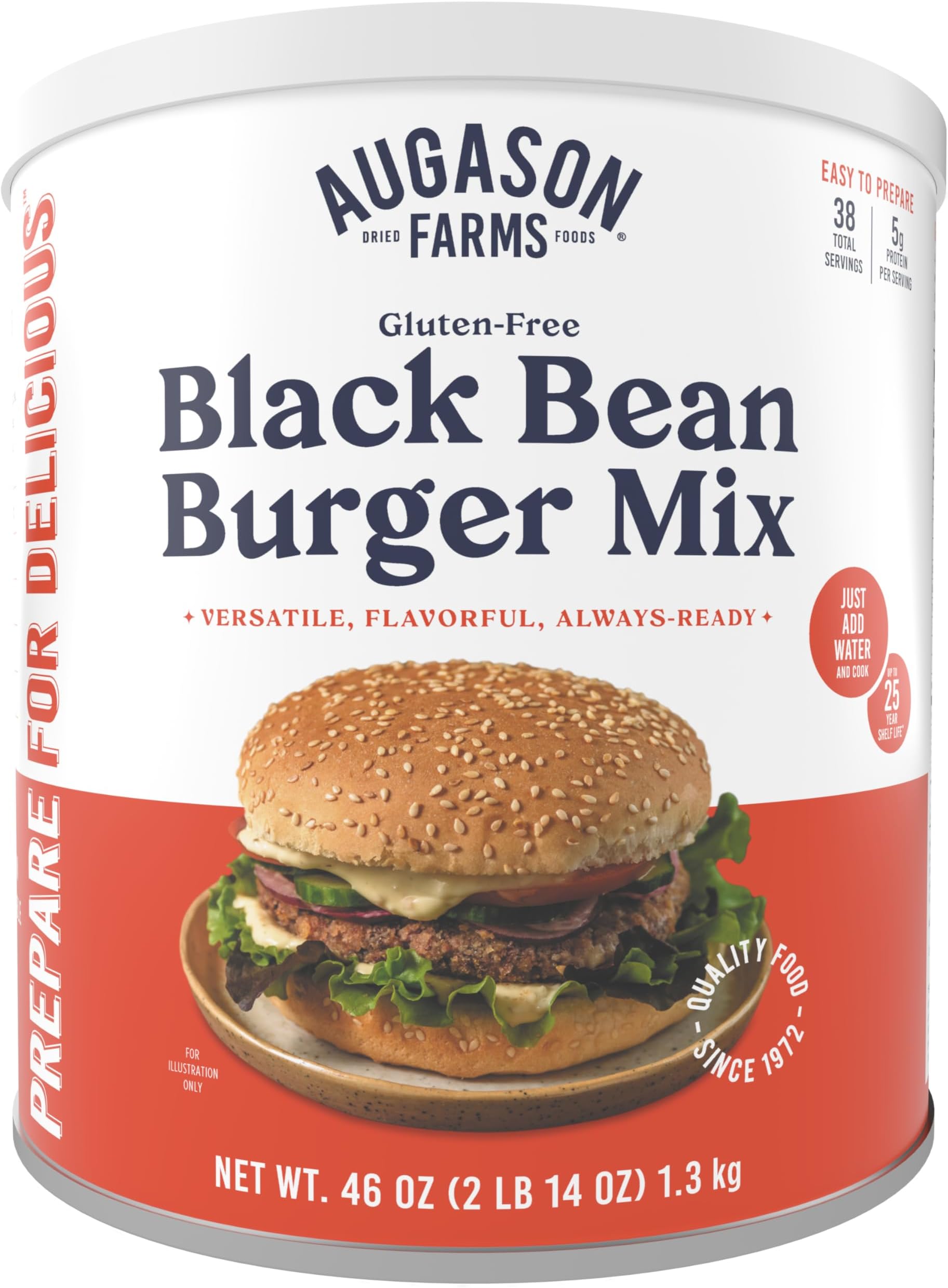 Black Bean Burger Mix Can, Certified Gluten Free, Emergency Food Supply, Everyday Meals, 38 Servings