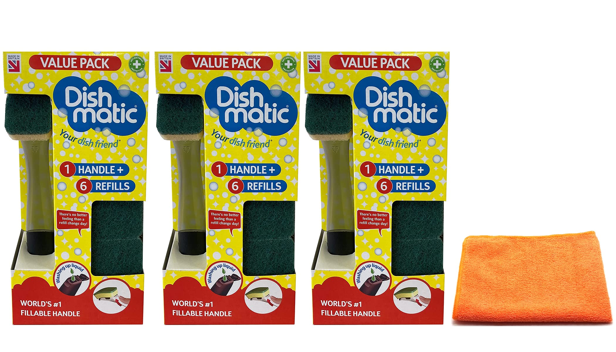 3X Dishmatic Fillable Washing Up Brush with Sponge [Value Pack Kit