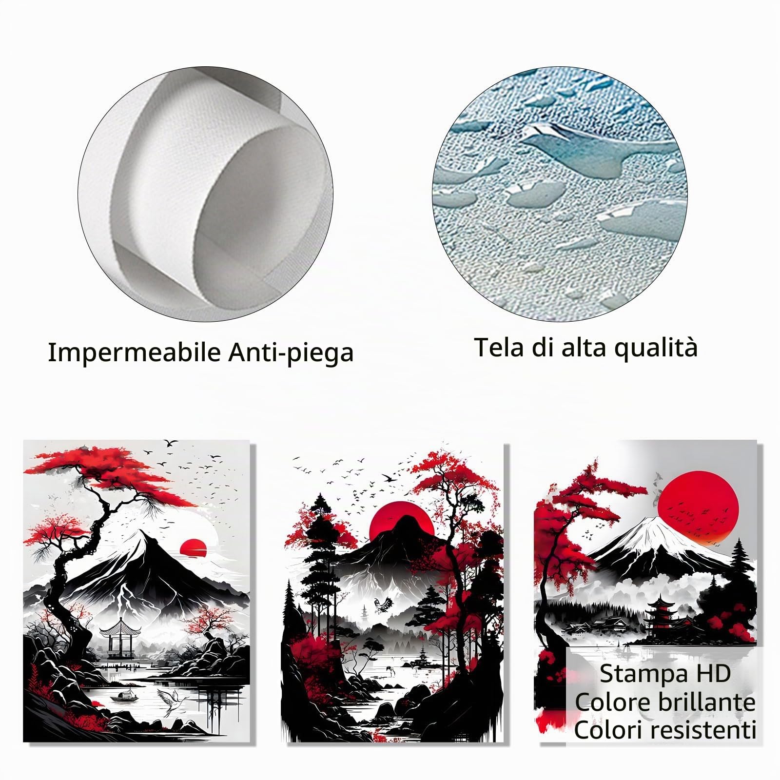 IUNTWEIE Poster di paesaggio giapponese, Tempio giapponese in autunno in bianco e nero Stampa d'arte murale Decorazione murale per soggiorno, senza cornice (B, 50x70cm*3)