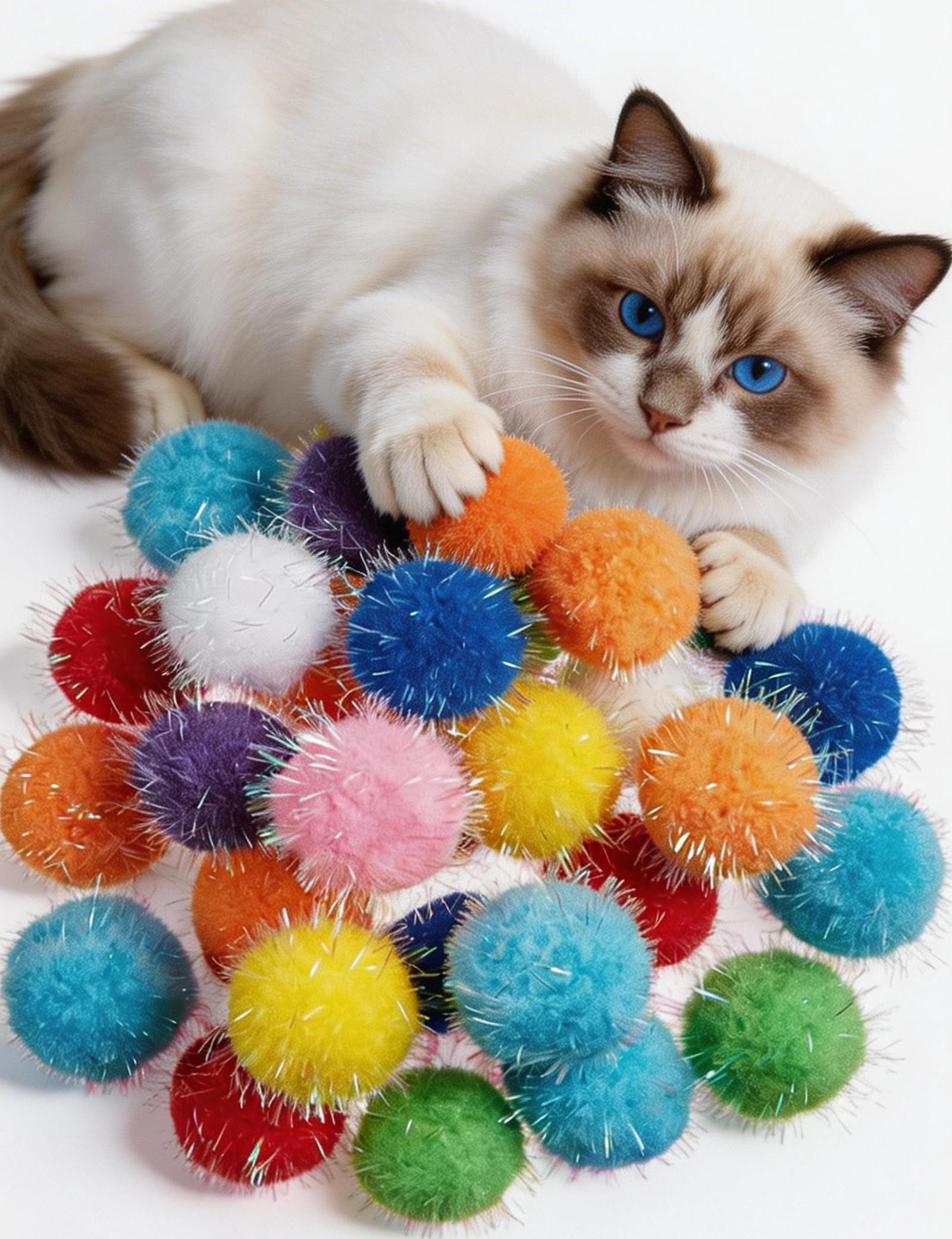 100-Pack Reflective Plush Cat Toys Balls