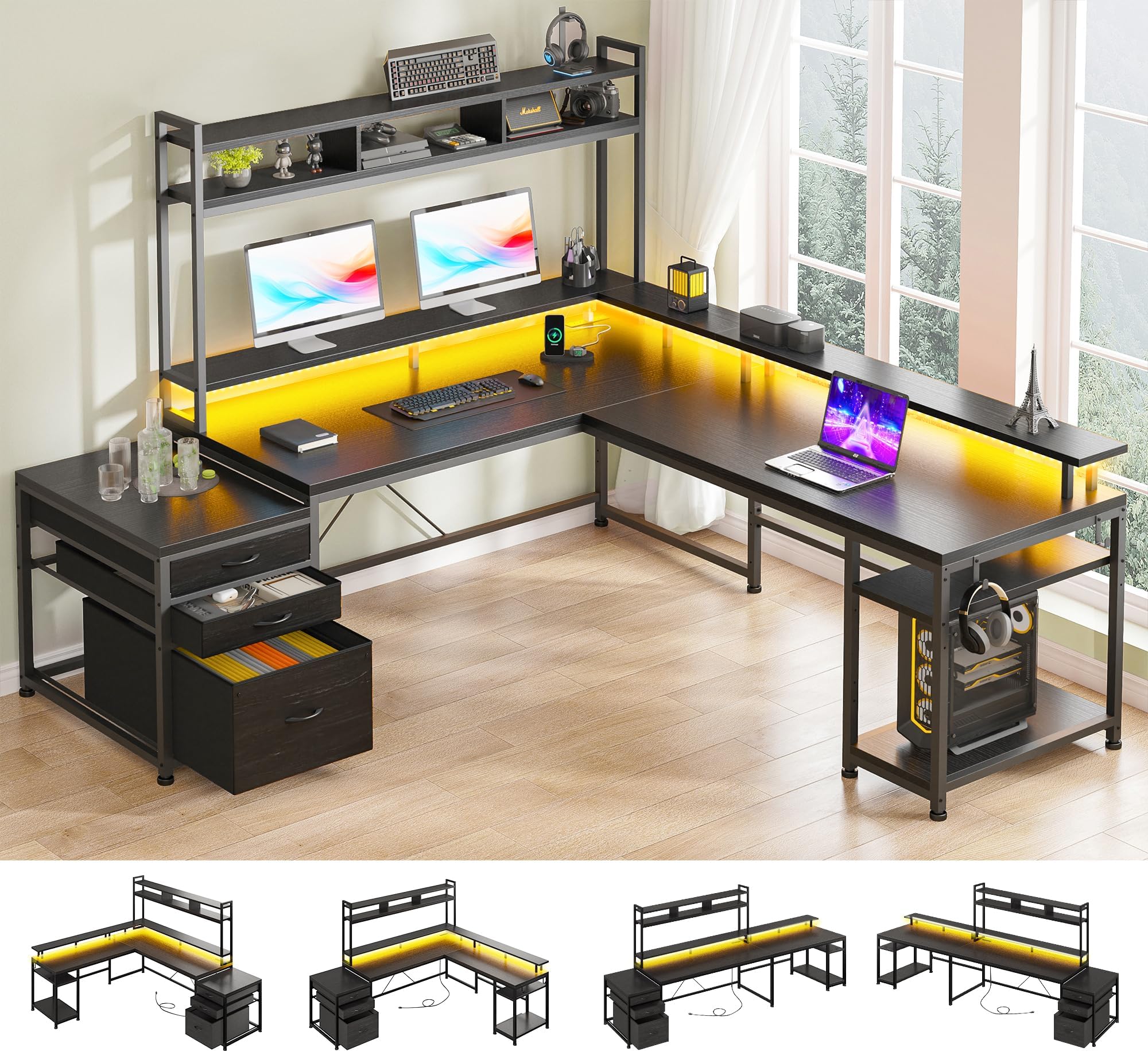 Amazon.com: Jojoka U Shaped Computer Gaming Desk, Reversible L Shaped ...
