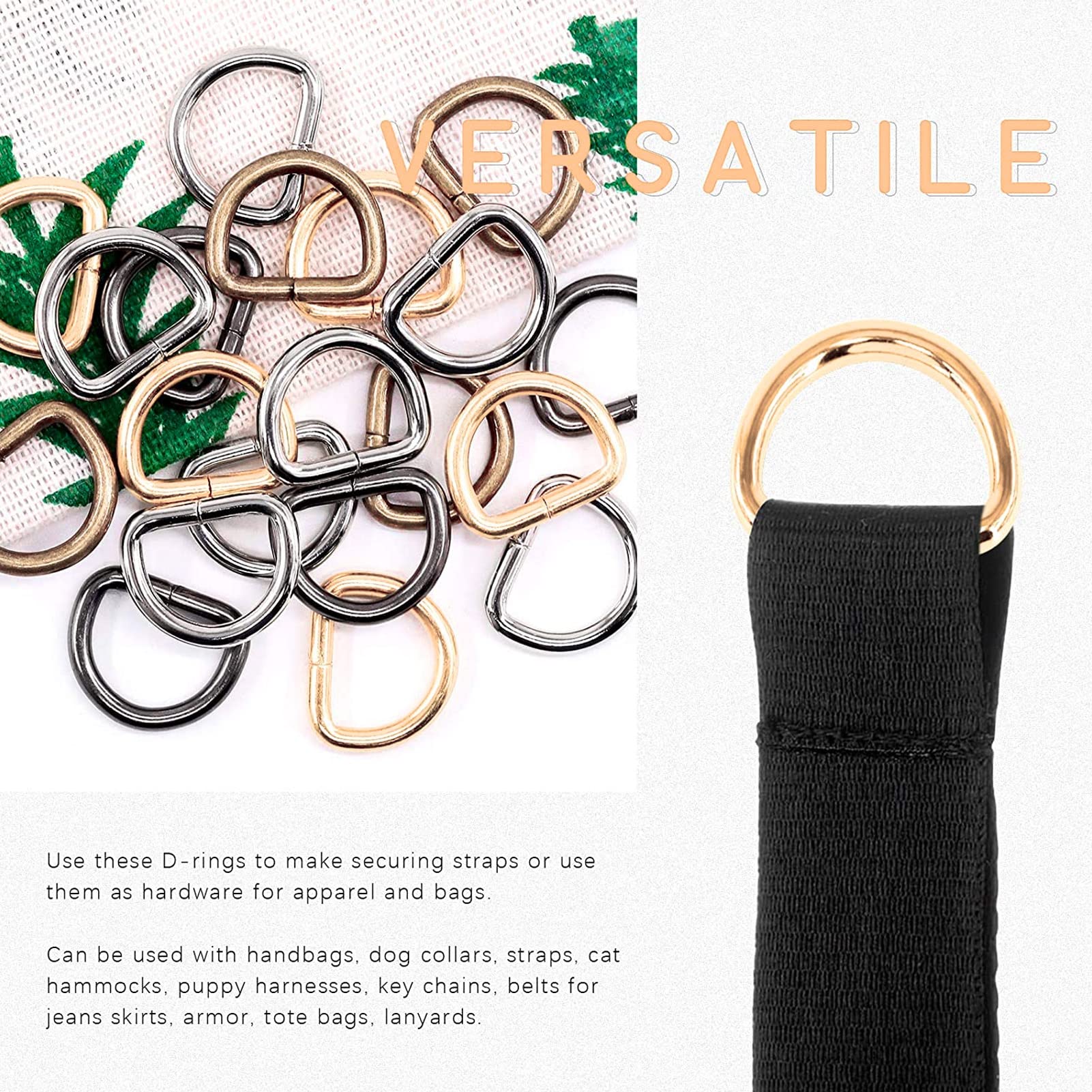 Metall-D-Ringe, stark belastbar, nahtlose Schnittstelle, Zinklegierung, Gold, Silber, D-Schnallen-Clips für DIY-Gürtel, Geldbörsen, Handtaschen, Rucksäcke, 120 Stück